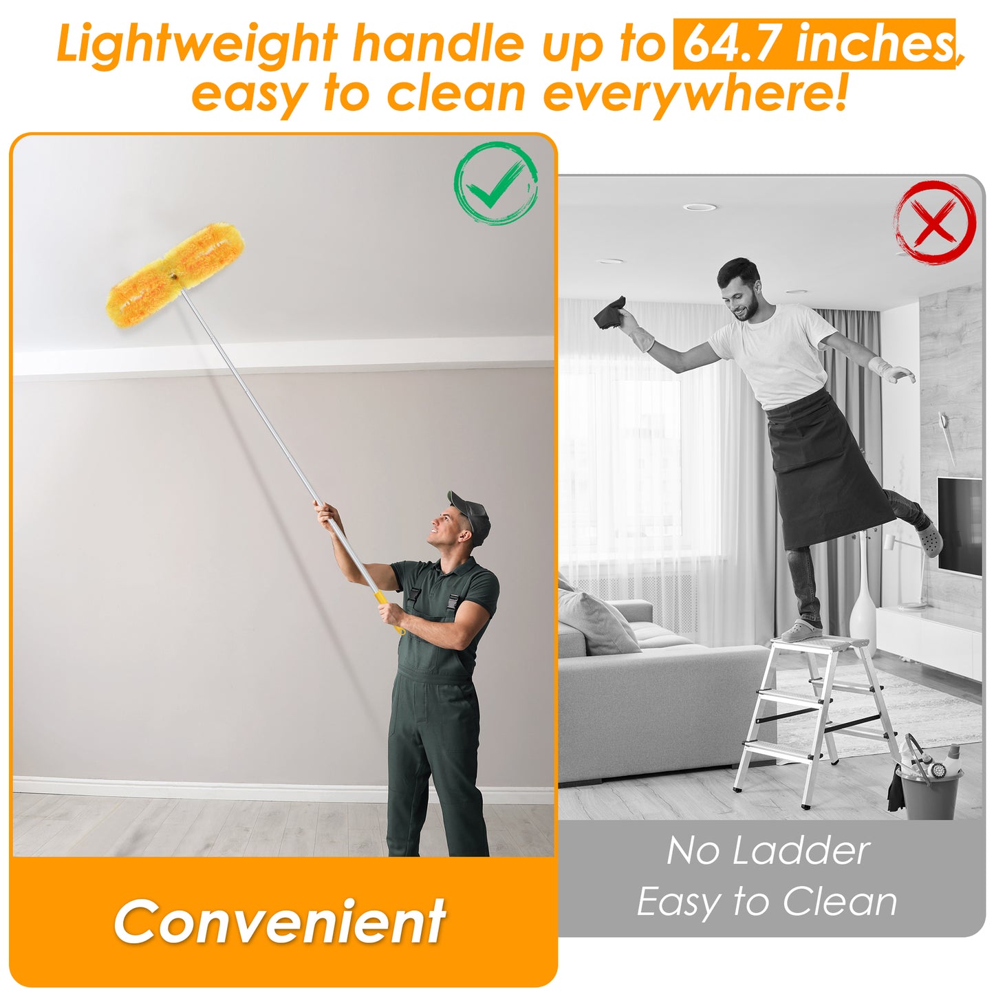 NEWE Dusters for Cleaning with 20 Refills for Swiffer, 65 inches Extendable Handle Heavy Duty Dusting Kit with 5X Microfibers, 360 Degree Multi-Surface Dust Removing Tool for Blinds Furniture