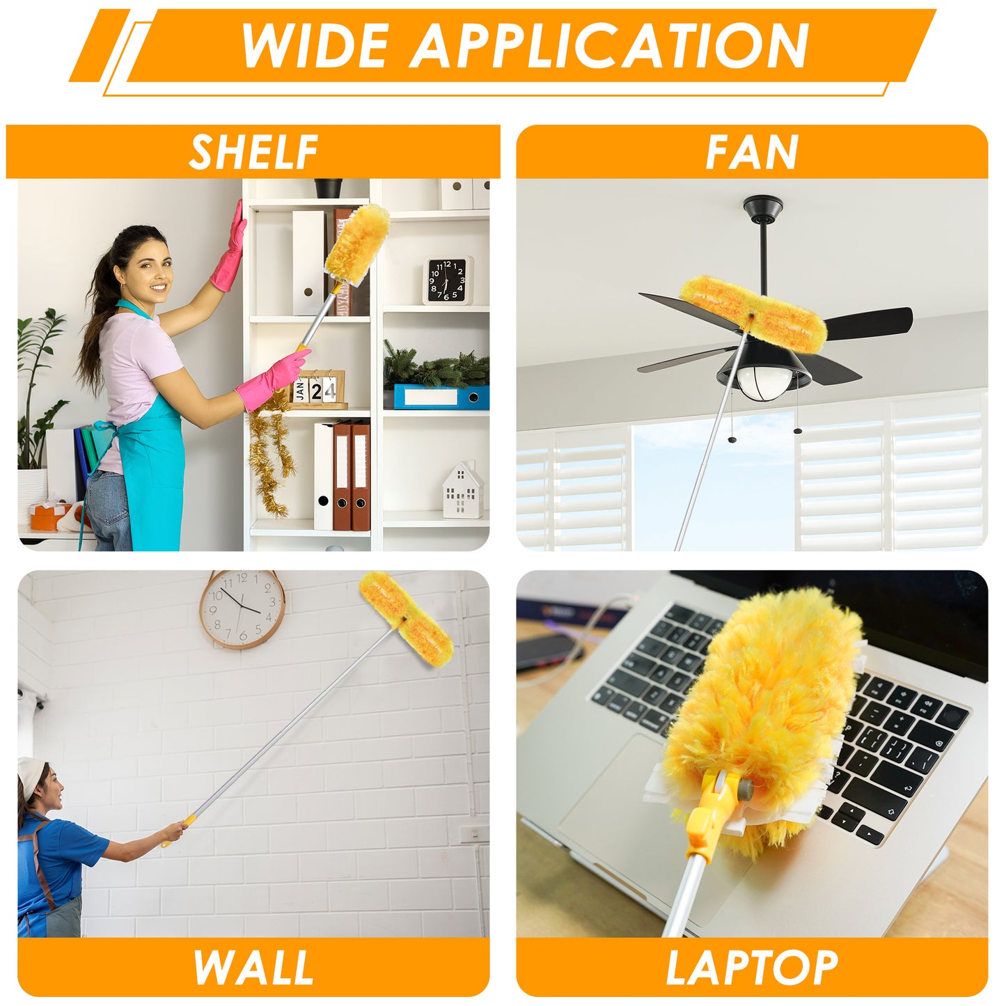 NEWE Dusters for Cleaning with 20 Refills for Swiffer, 65 inches Extendable Handle Heavy Duty Dusting Kit with 5X Microfibers, 360 Degree Multi-Surface Dust Removing Tool for Blinds Furniture