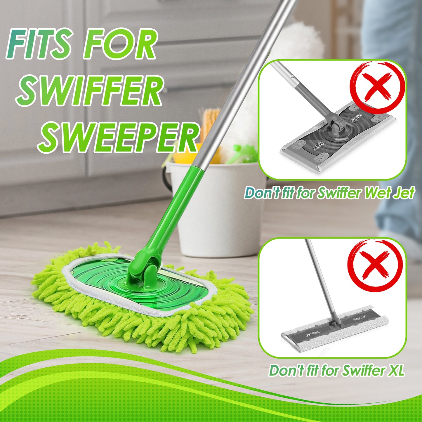 Reusable Microfiber Mop Pads Compatible with Swiffer Sweeper, 4 Pack Dry Sweeping Cloths Cover, Washable Wet Refills for Hardwood Tile Floor Cleaning (Only Replacement Accessories)