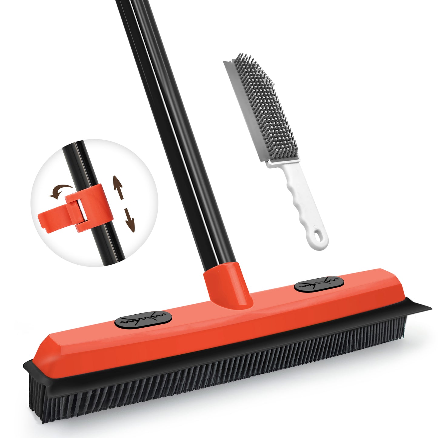 JEHONN Rubber Broom Carpet Rake Brush for Pet Hair with Squeegee (Red)
