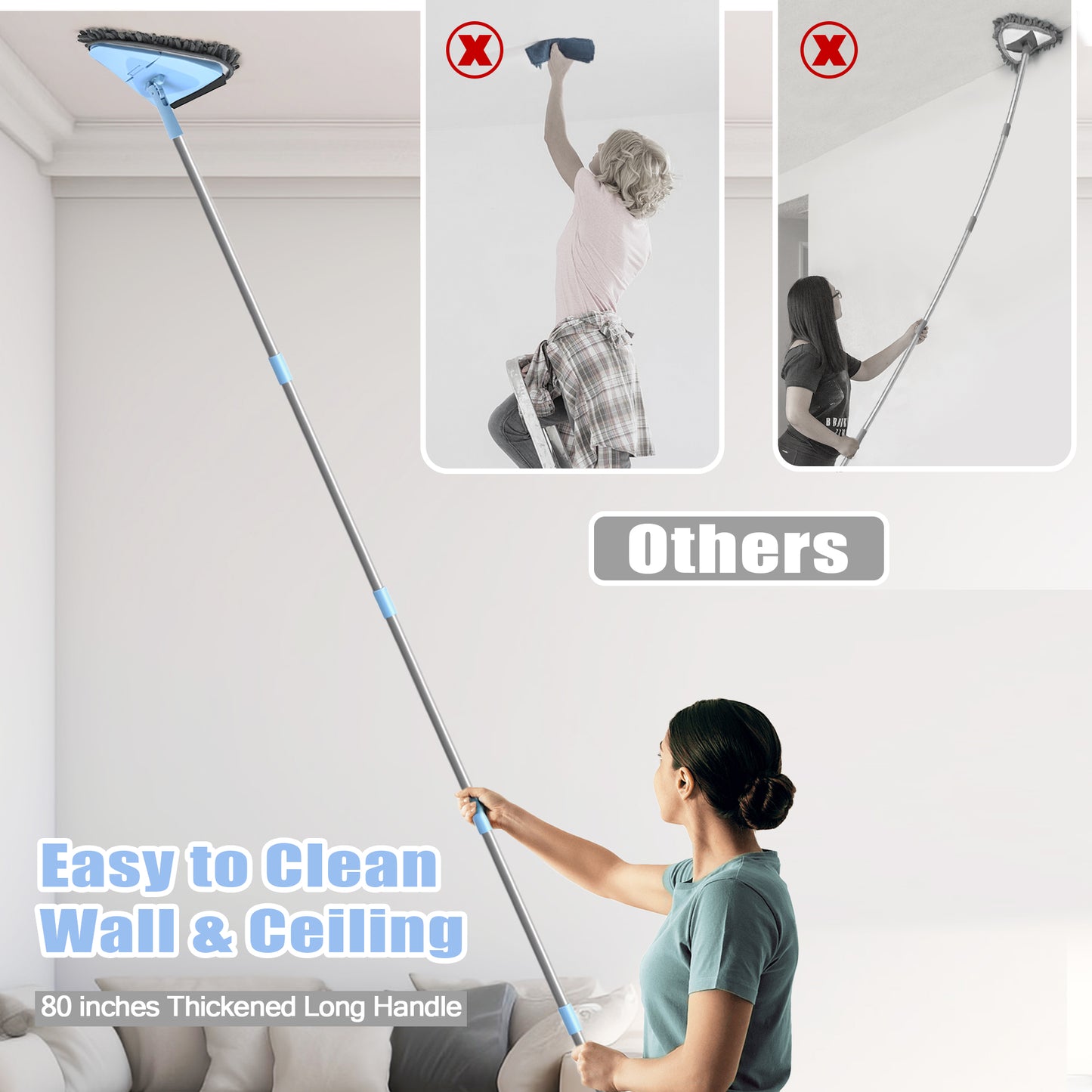 Wall Mop Cleaner with 80 inches Long Handle (Blue)