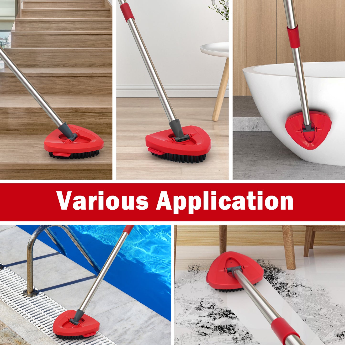 JEHONN Spin Mop Replacement Heads 2 Packs with Triangle Base and 1 Scrub Brush