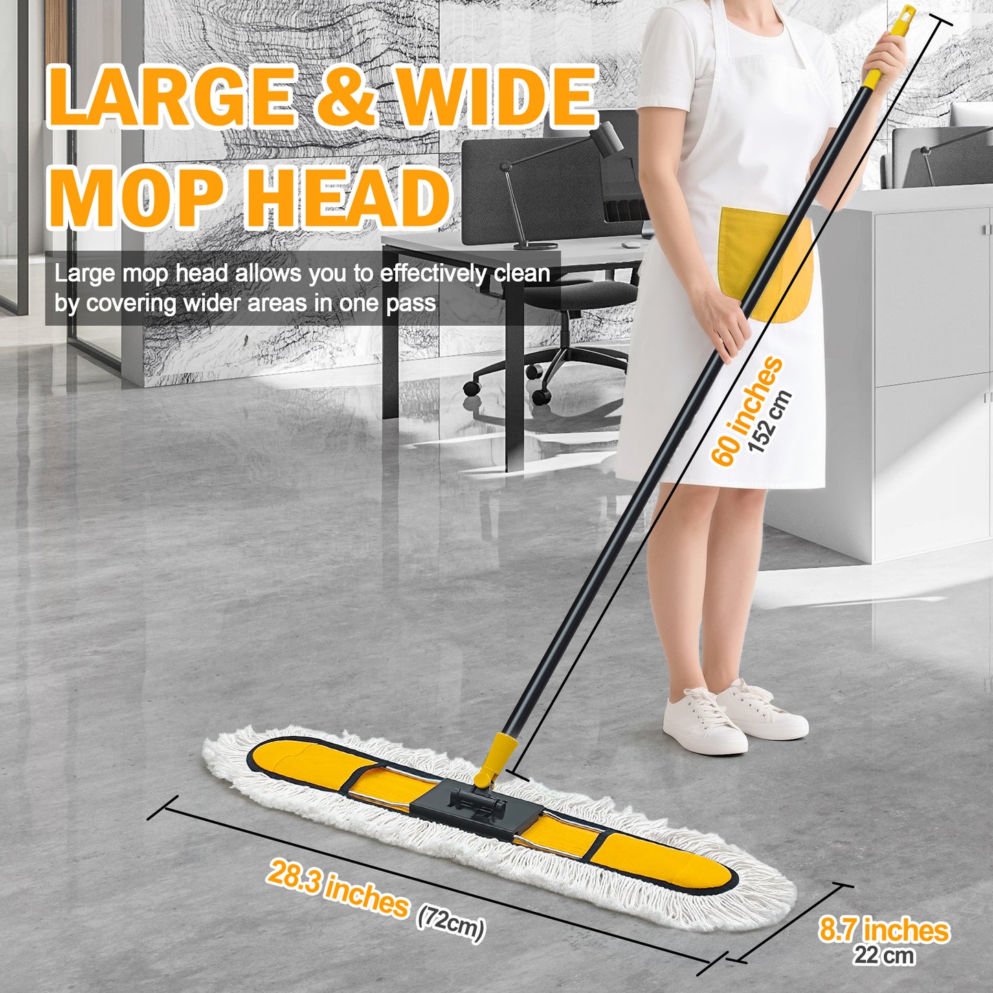 NEWE 24” Commercial Dust Mop, Large Dry Dust Push Broom Indoor, Wide Floor Duster for Laminate, Hardwood, Tile, Marble (Yellow)
