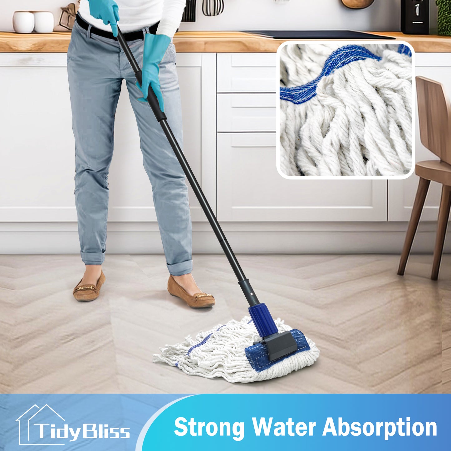 TidyBliss Commercial Mop Heavy Duty with 57.5 inches Long Handle (Blue)