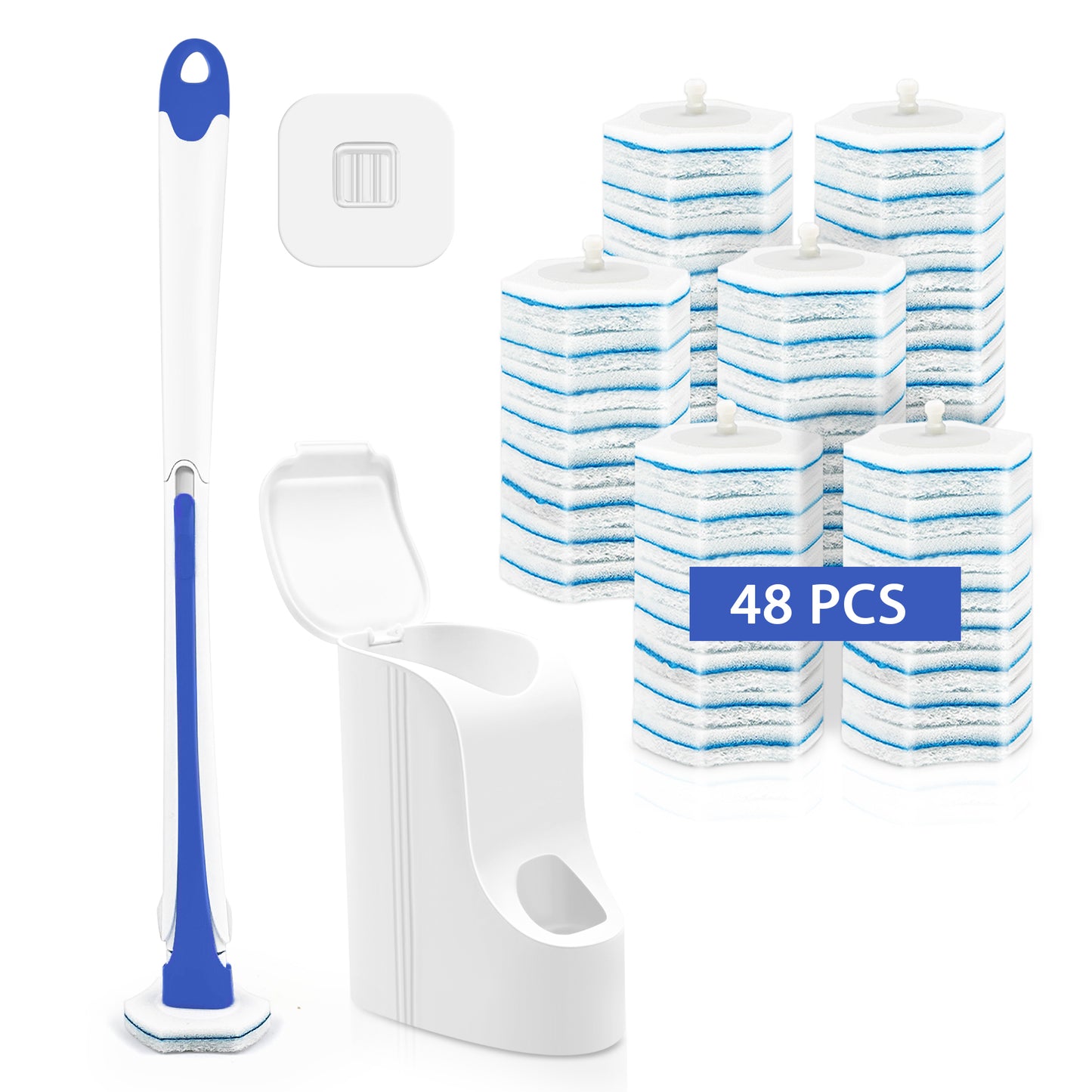 JEHONN Disposable Toilet Brush Holder Set Wall Mounted with 48 Refills for Sink(Blue)