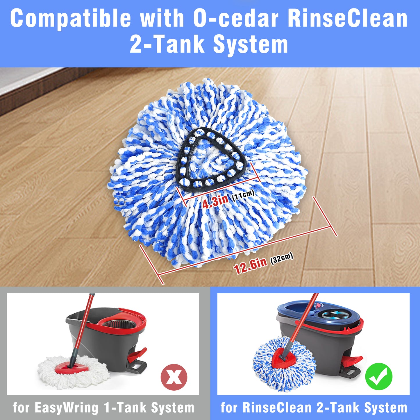 JEHONN Mop Replace Head 3 Pack for O-Cedar 2 Tank System
