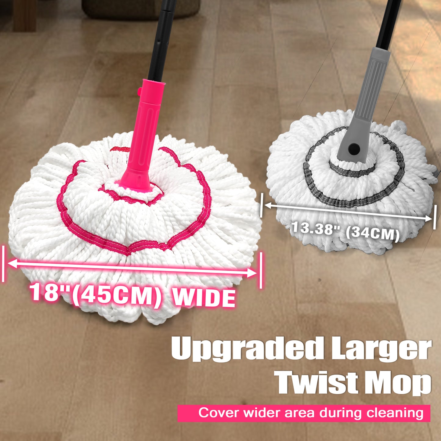 NEWE Self Wringing Twist Mop 55 inches Long Handle Rose Red