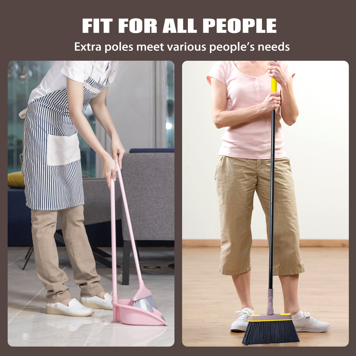 JEHONN Broom and Dustpan with Comb Teeth for Home (Brown and Yellow)