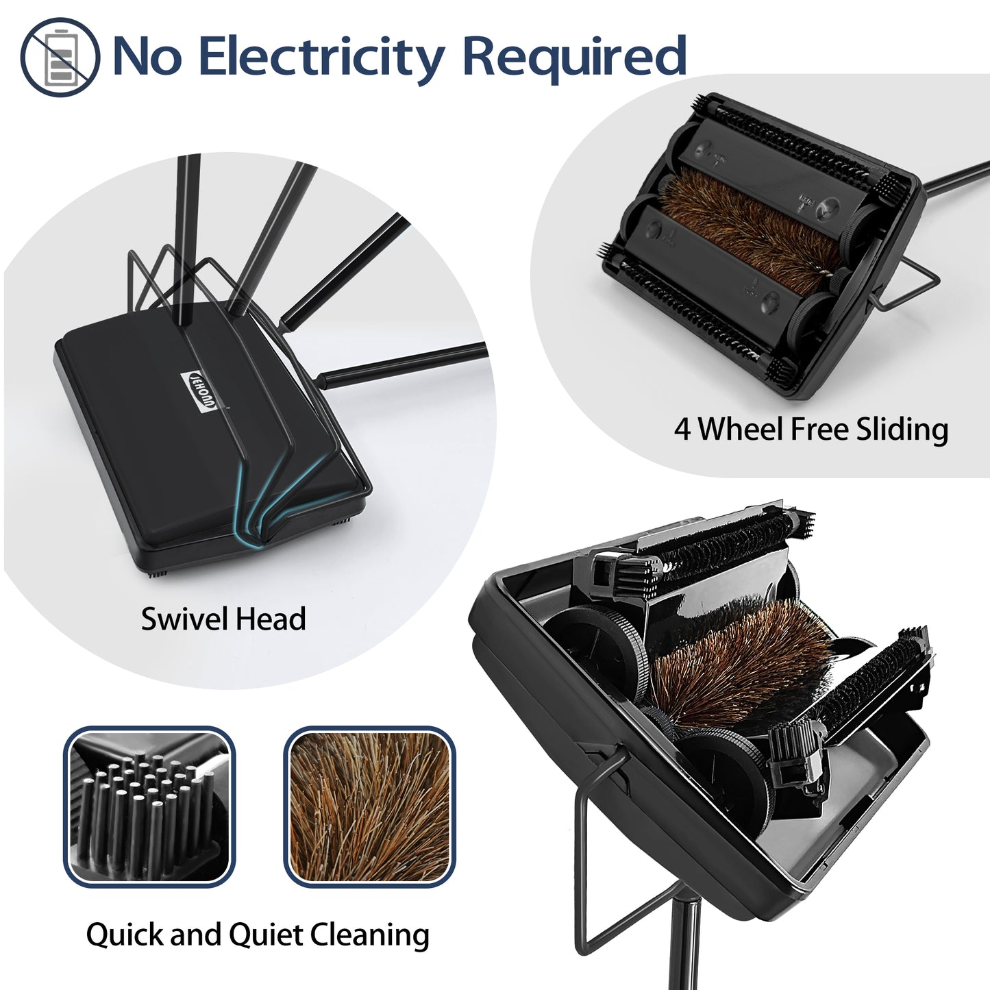 JEHONN Carpet Floor Sweeper Non Electric Manual Sweeping