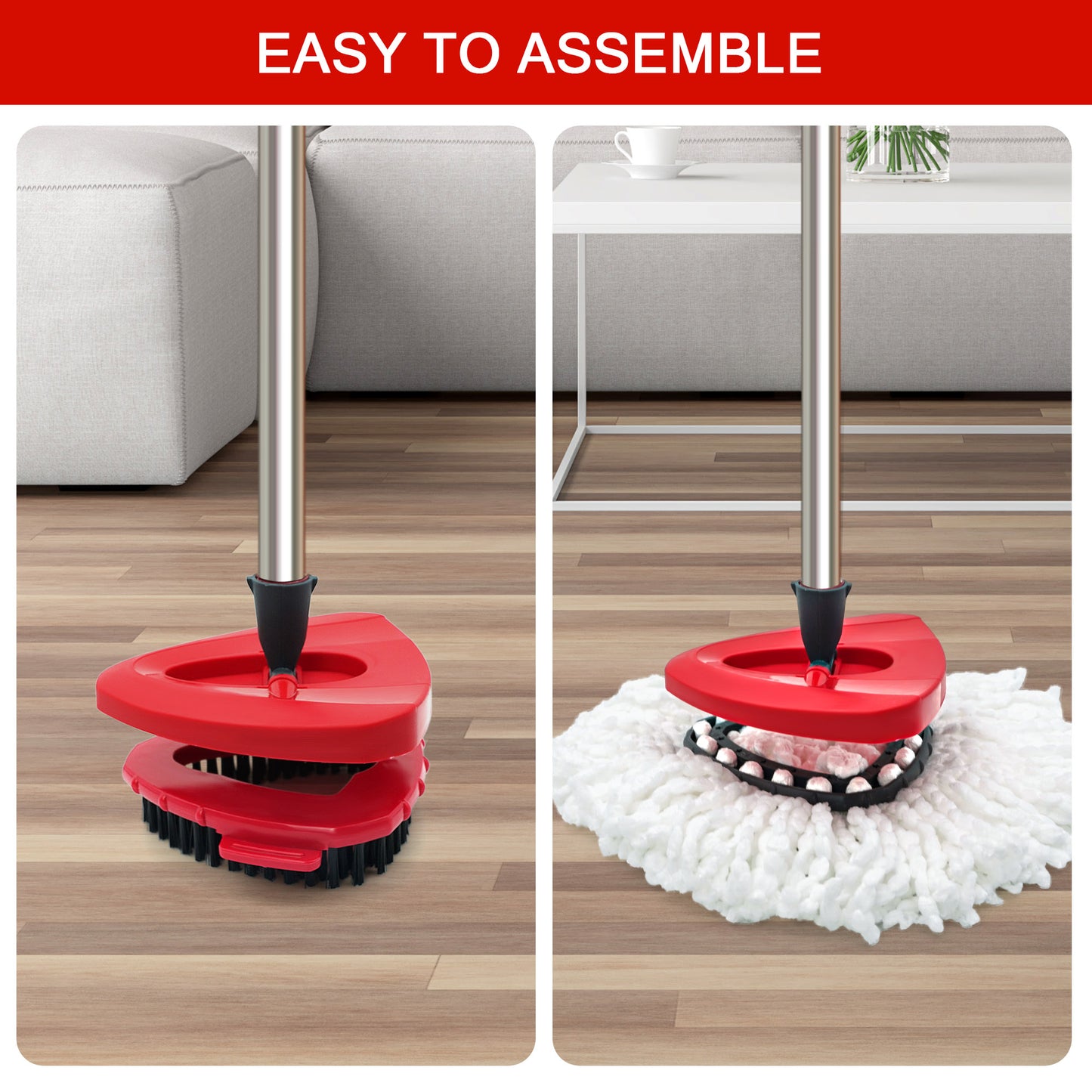 JEHONN Spin Mop Replacement Heads 2 Packs with Triangle Base and 1 Scrub Brush