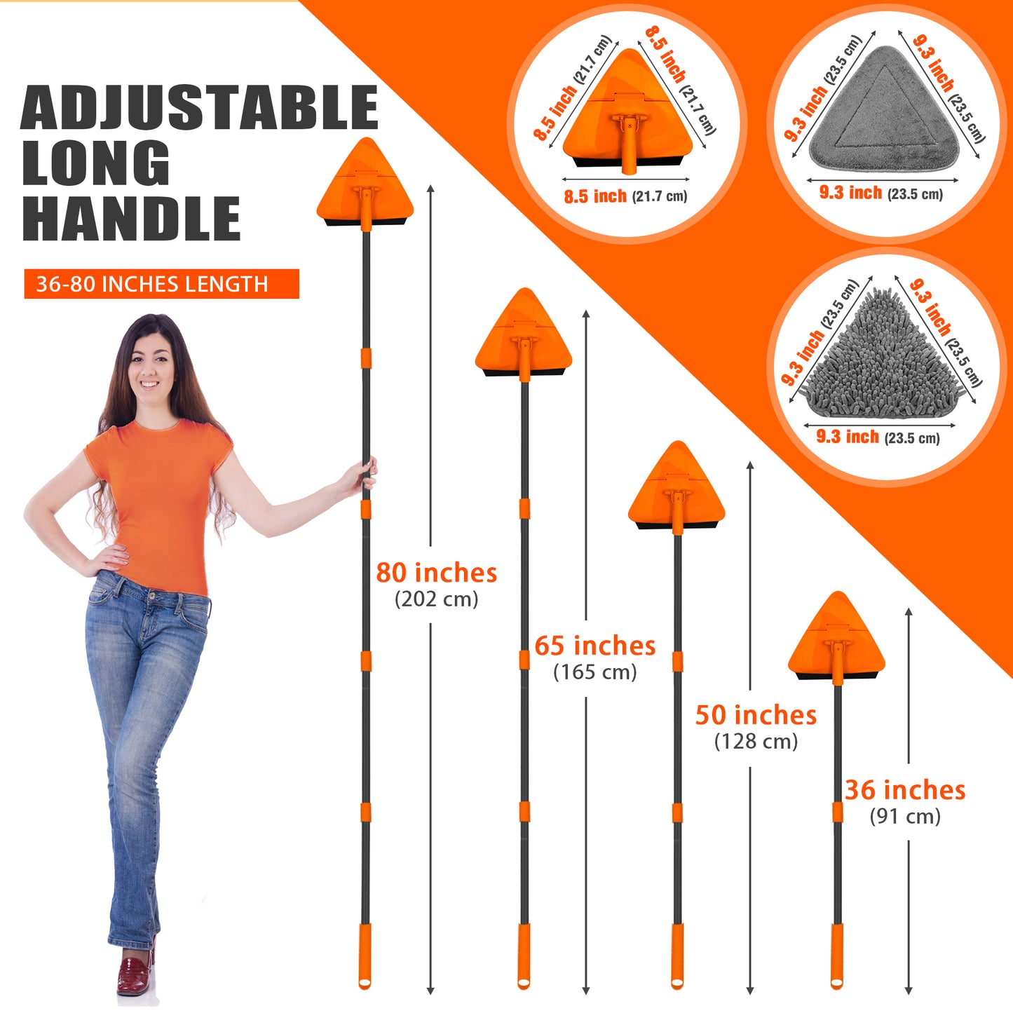 JEHONN Wall Mop with 80 inches Long Handle (Orange)