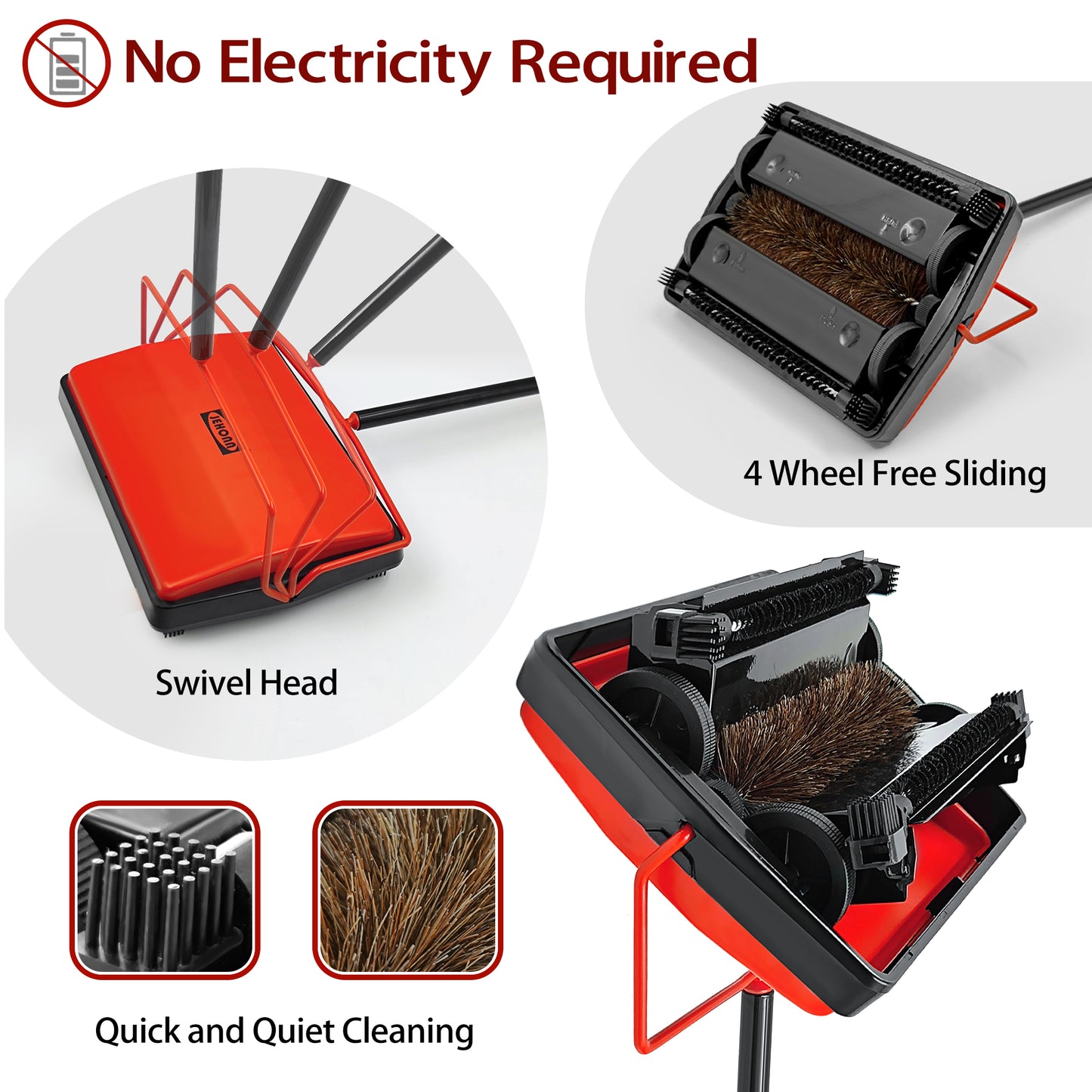 JEHONN Carpet Floor Sweeper Non Electric Manual Sweeping (Red)