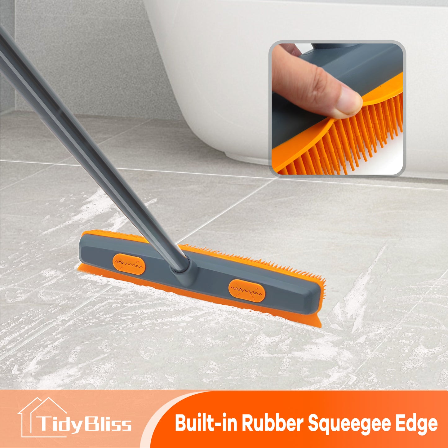 TidyBliss Pet Hair Removal Broom with Rubber Squeegee (Gray Orange)