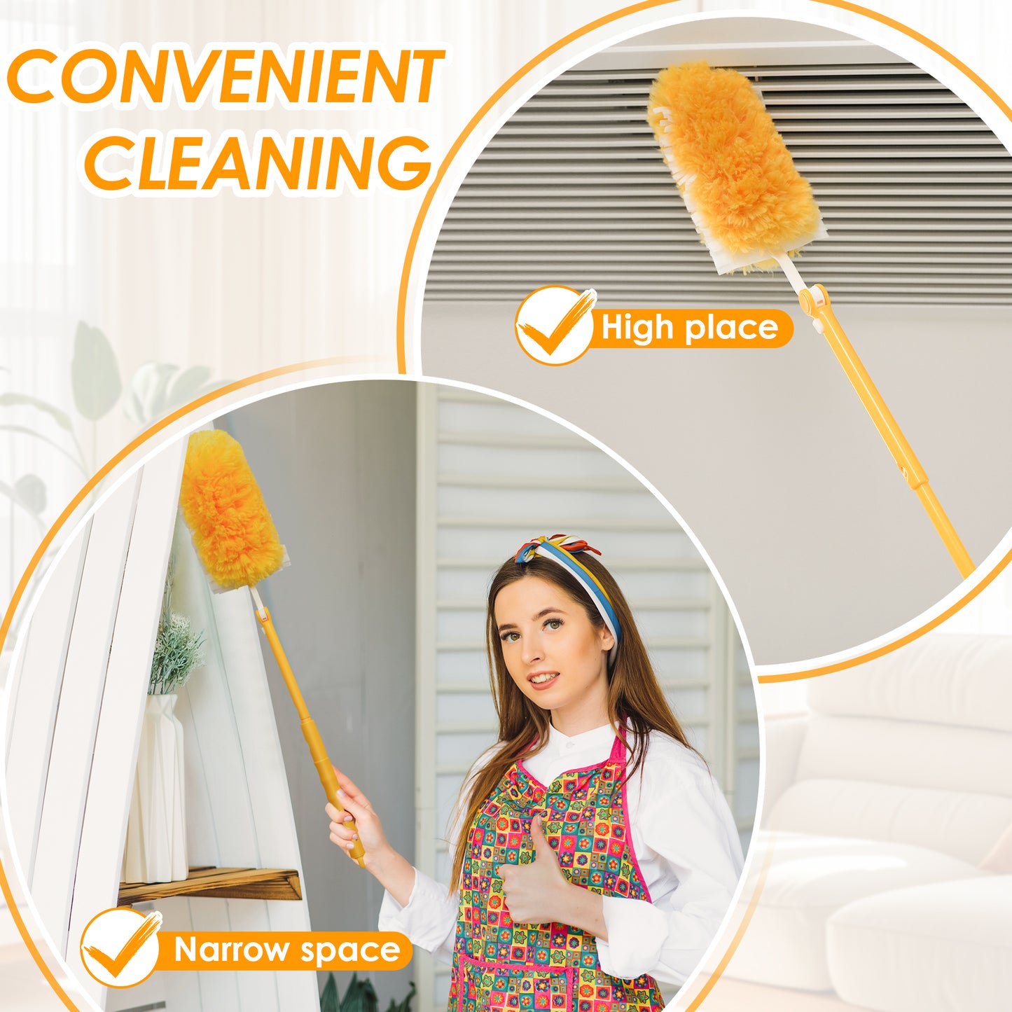 NEWE Duster Refills 20 PCS with Extendable Handle Compatible with Swiffer, 360 Degree Heavy Duty Dusting Kit with 5X Microfibers, Multi-Surface Dust Removing Tool for Cleaning Blinds Furniture