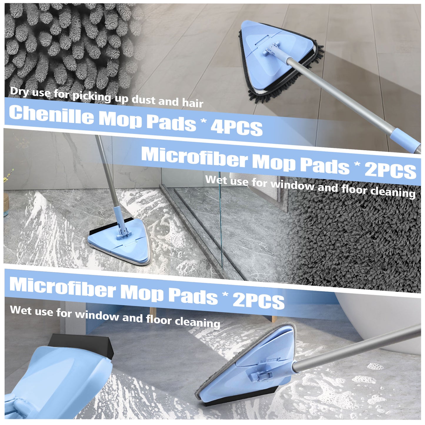 Wall Mop Cleaner with 80 inches Long Handle (Blue)