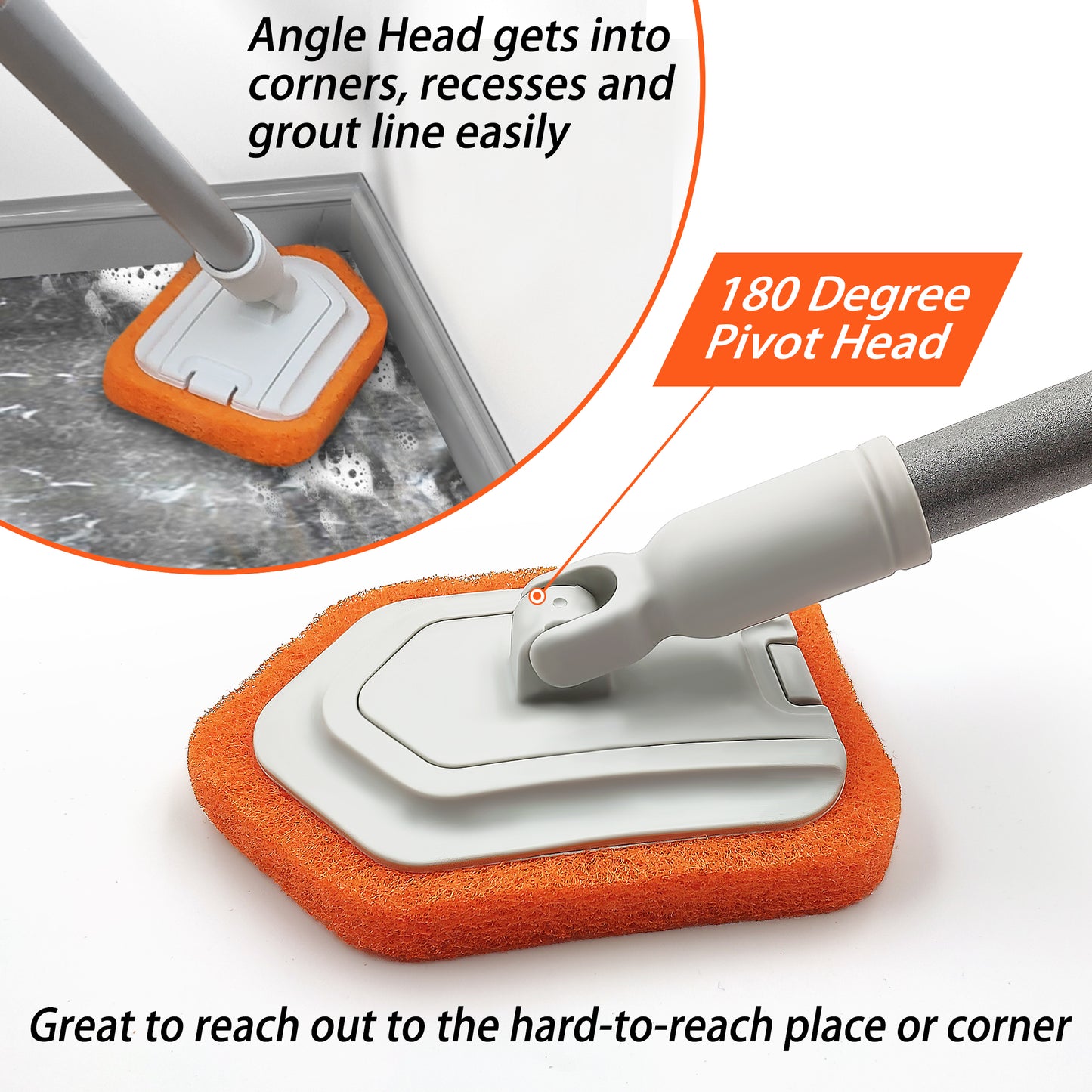 JEHONN Shower Scrubber Tub and Tile Cleaning Brush with Long Handle Orange