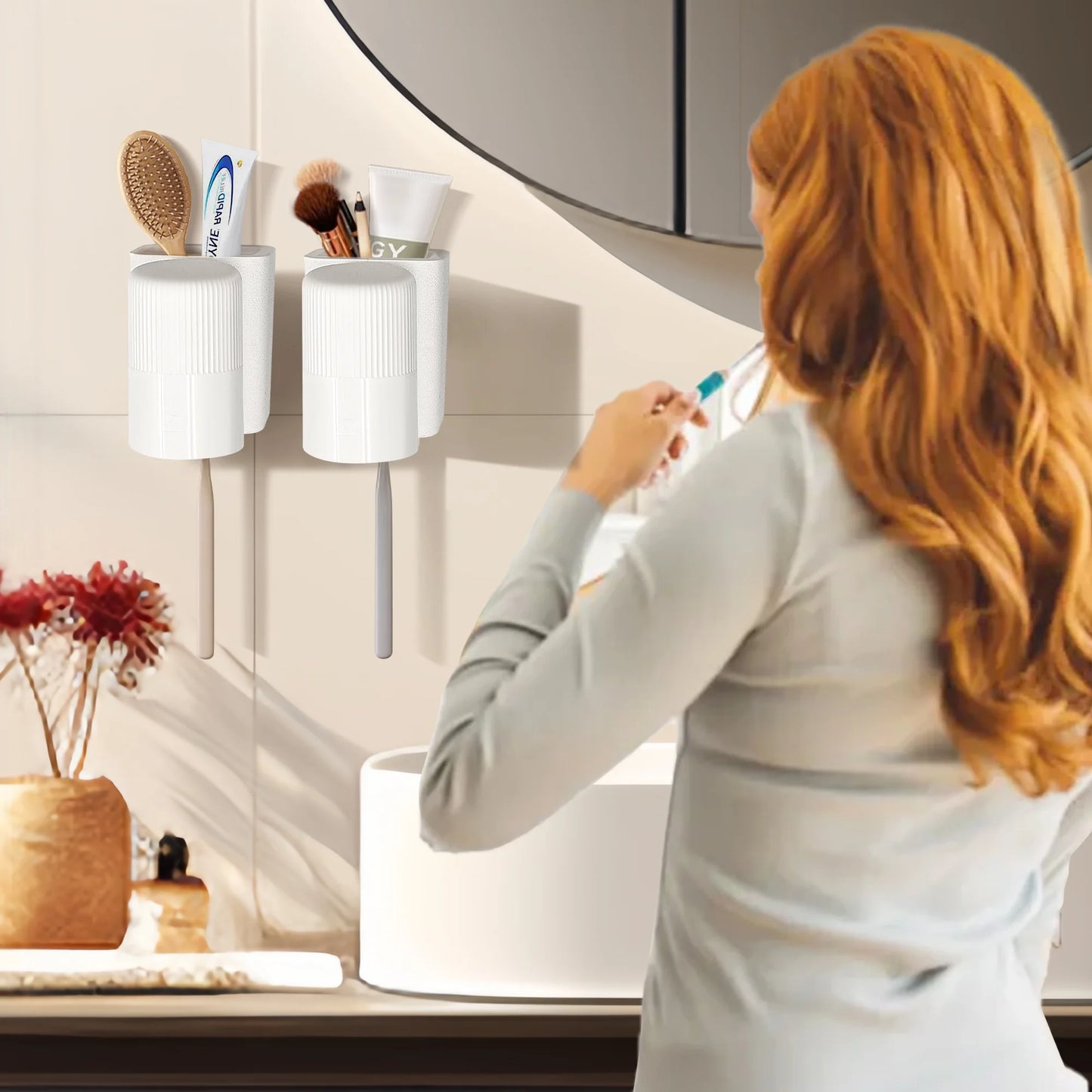 JEHONN Toothbrush and Toothpaste Holder with Single Cup Wall Mounted for Bathroom (White)
