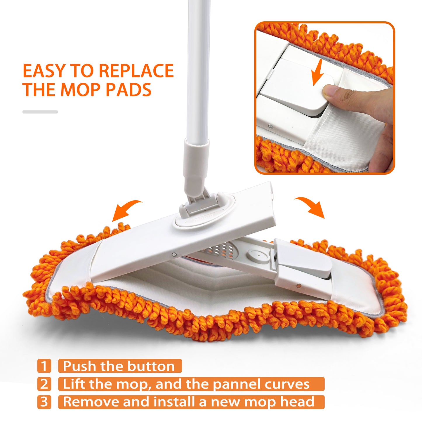 JEHONN Dust Mop for Floor Cleaning with 2 Washable Microfiber Pads