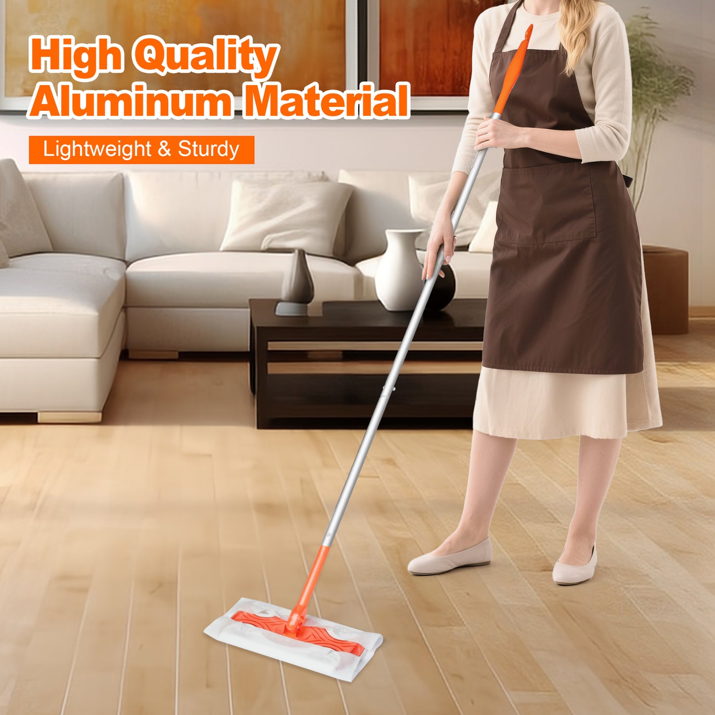 JEHONN Sweeper Mop with 20 Pcs Cloths, 2-in-1 Starter Kit for Multi Surface Cleaning (Orange)