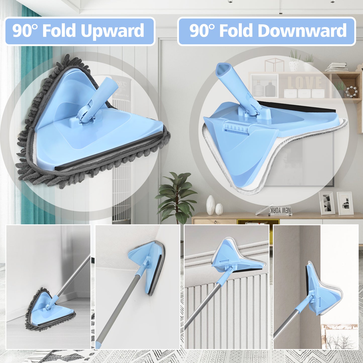 Wall Mop Cleaner with 80 inches Long Handle (Blue)