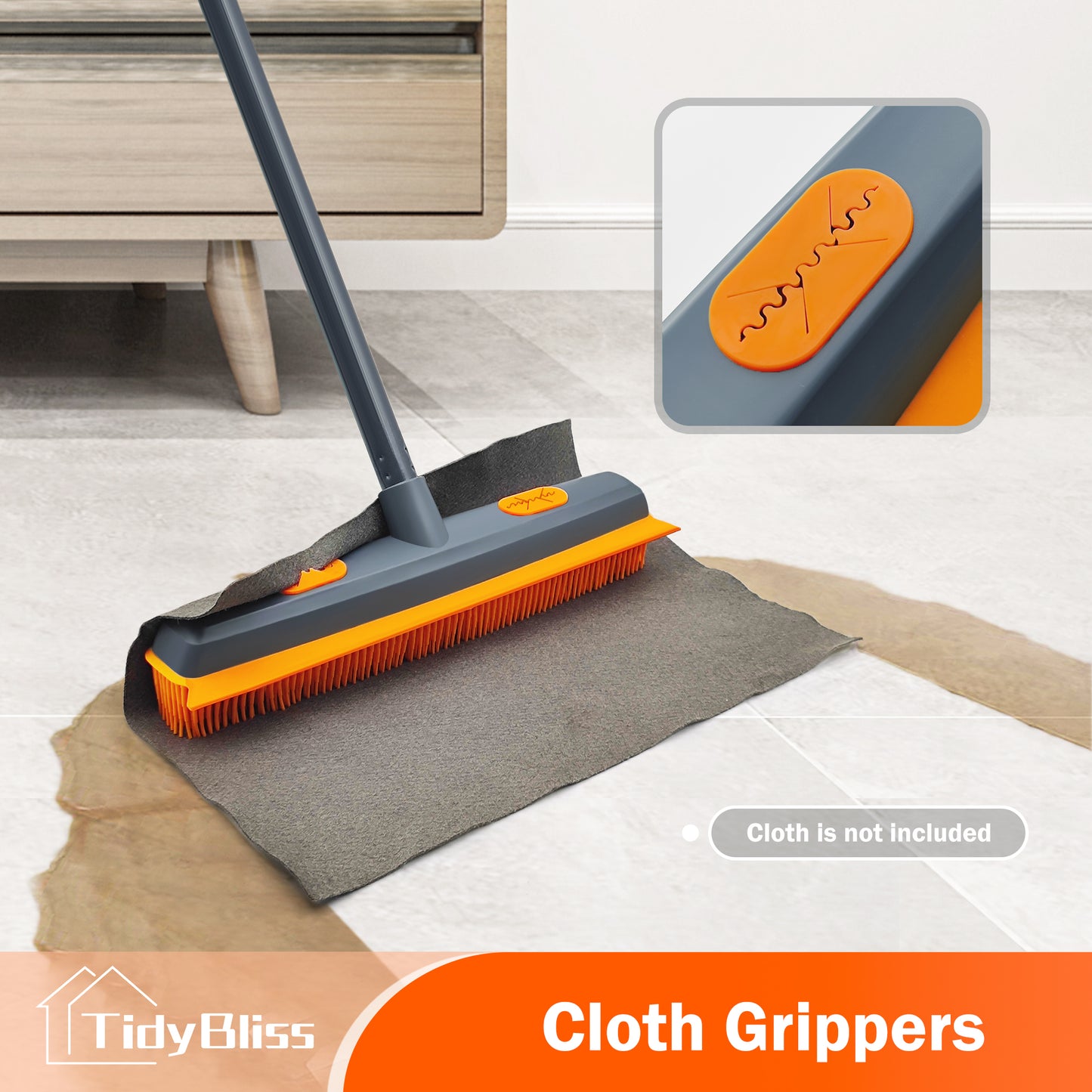 TidyBliss Pet Hair Removal Broom with Rubber Squeegee (Gray Orange)