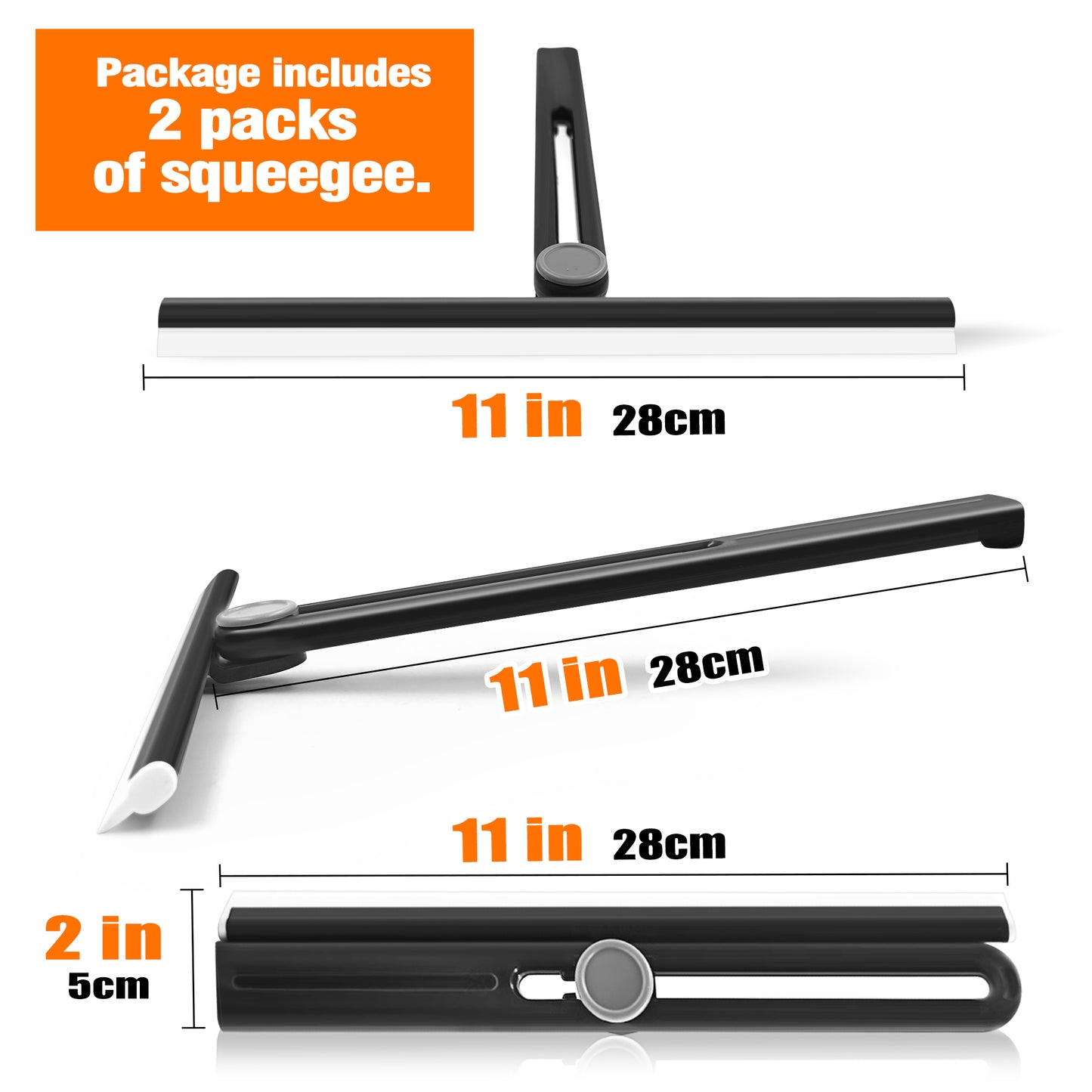 Shower Squeegee 2 Packs for Glass Doors (Black)