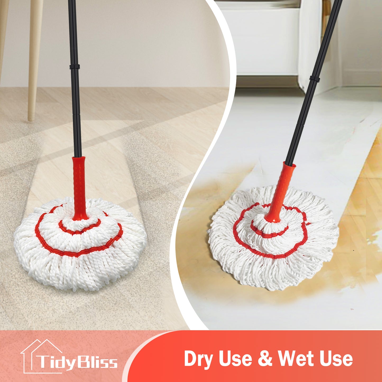 TidyBliss Self Wringing Twist Mop for Floor Cleaning (White Orange)