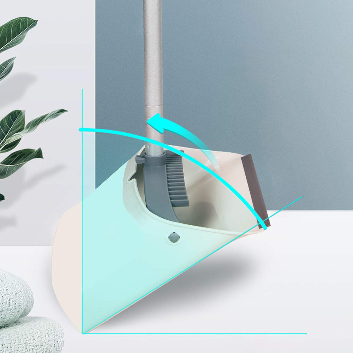 JEHONN Broom and Dustpan Set for Home Long Handle (Grey White)