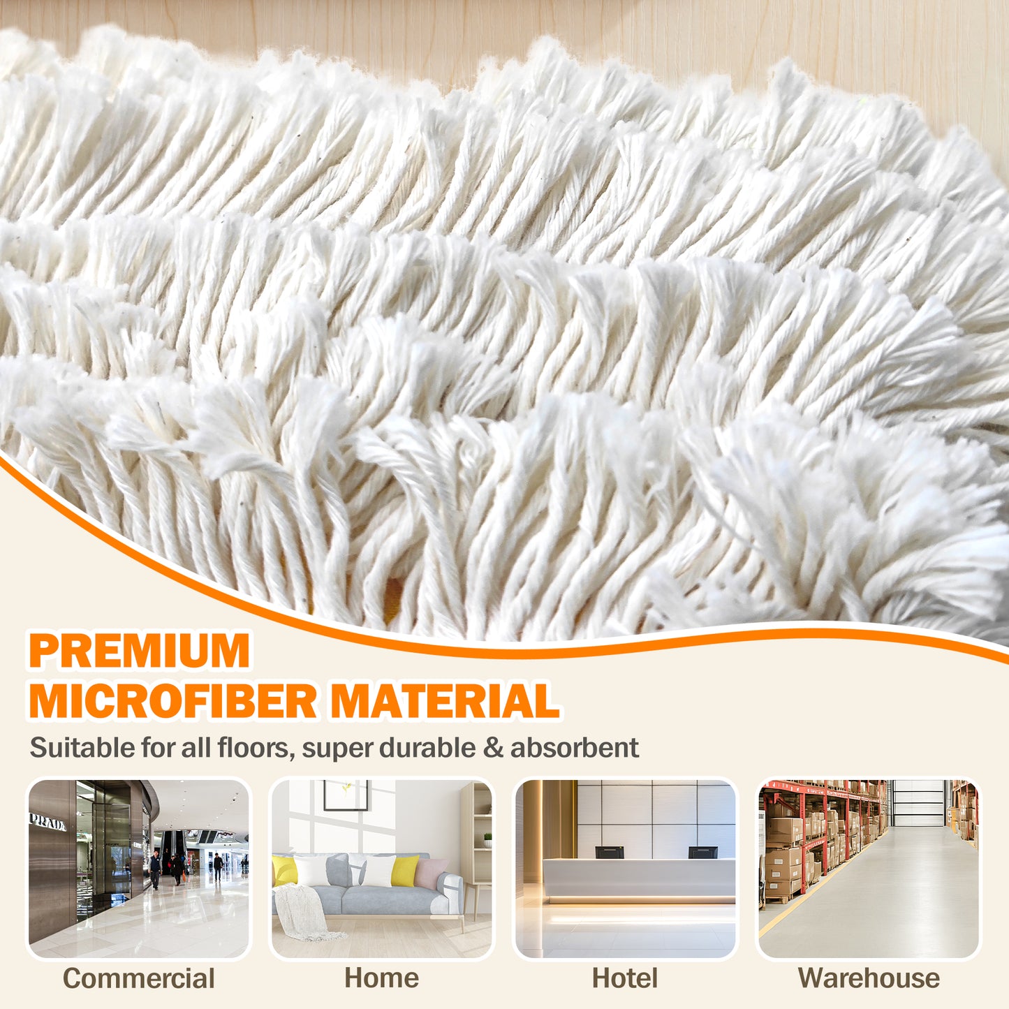 NEWE 24” Commercial Dust Mop, Large Dry Dust Push Broom Indoor, Wide Floor Duster for Laminate, Hardwood, Tile, Marble (Yellow)