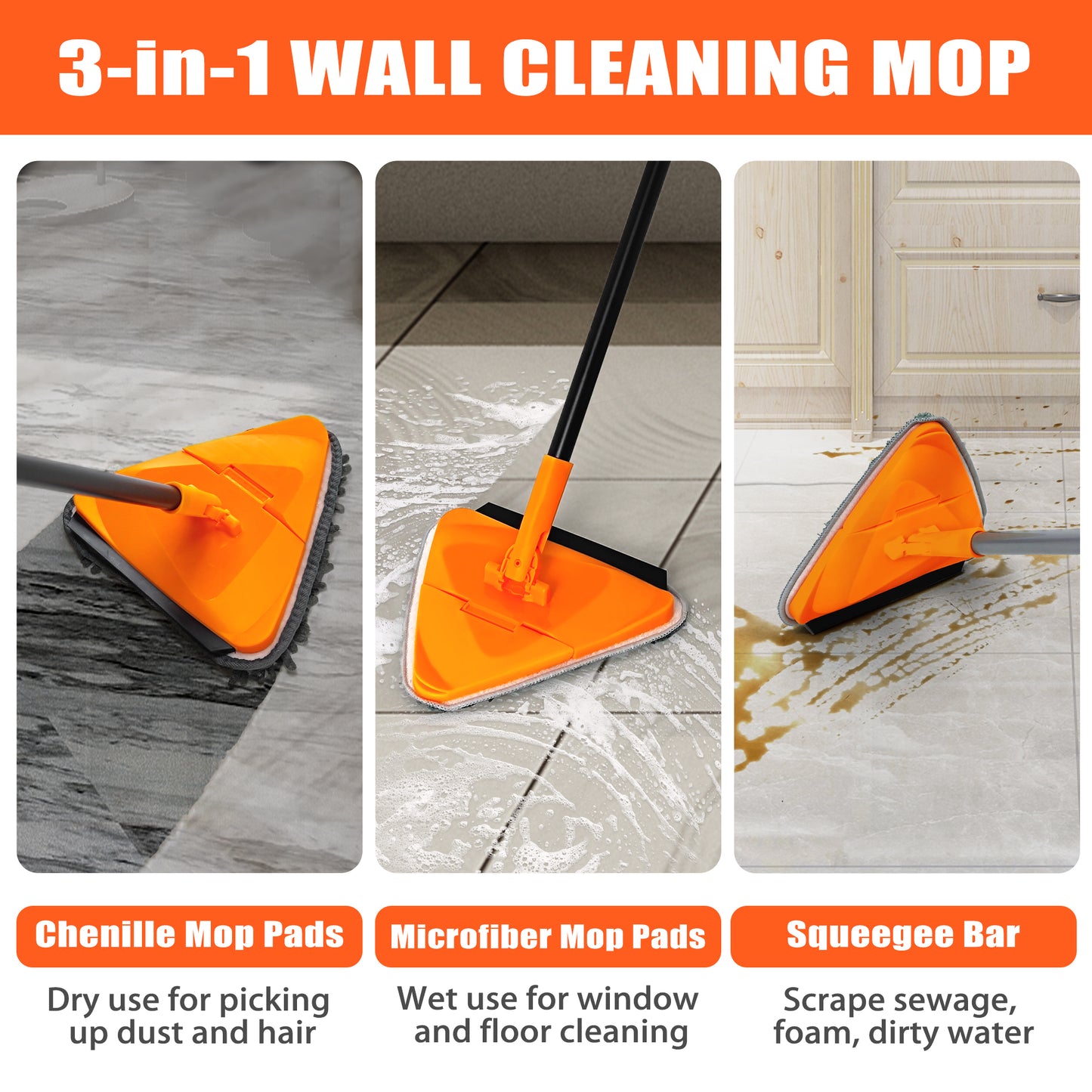 JEHONN Wall Mop with 80 inches Long Handle (Orange)