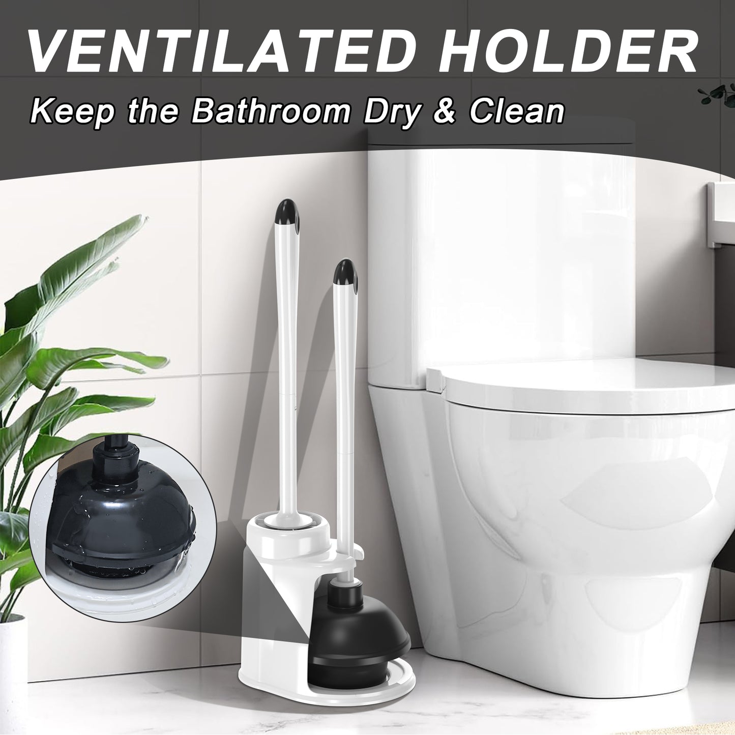 Toilet Plunger and Brush with Holder Set Heavy Duty