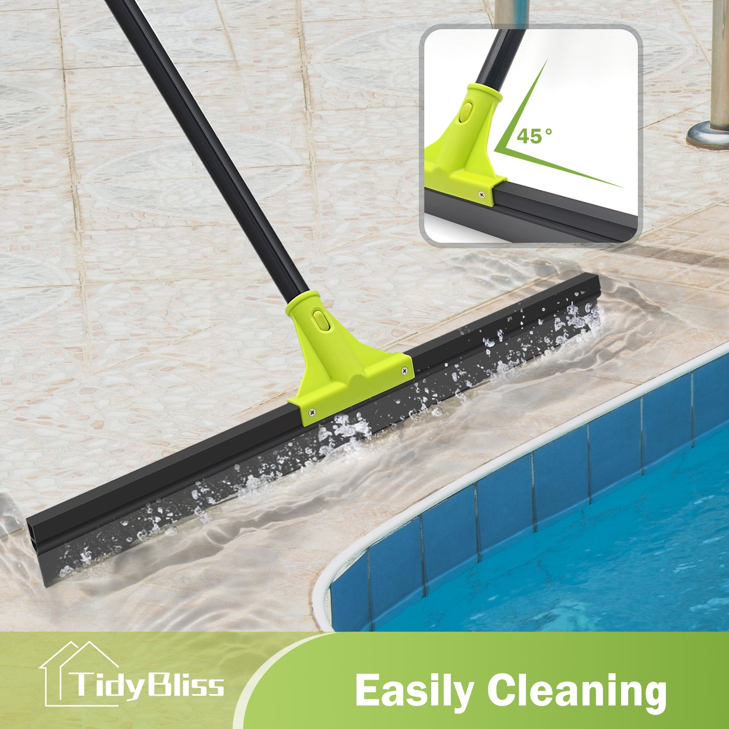 TidyBliss Floor Squeegee Heavy Duty, 24” Rubber Water Scraper Broom (Green)