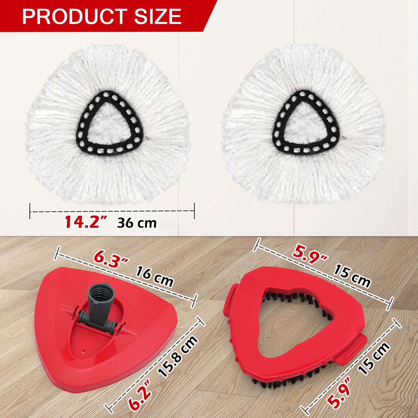 JEHONN Spin Mop Replacement Heads 2 Packs with Triangle Base and 1 Scrub Brush