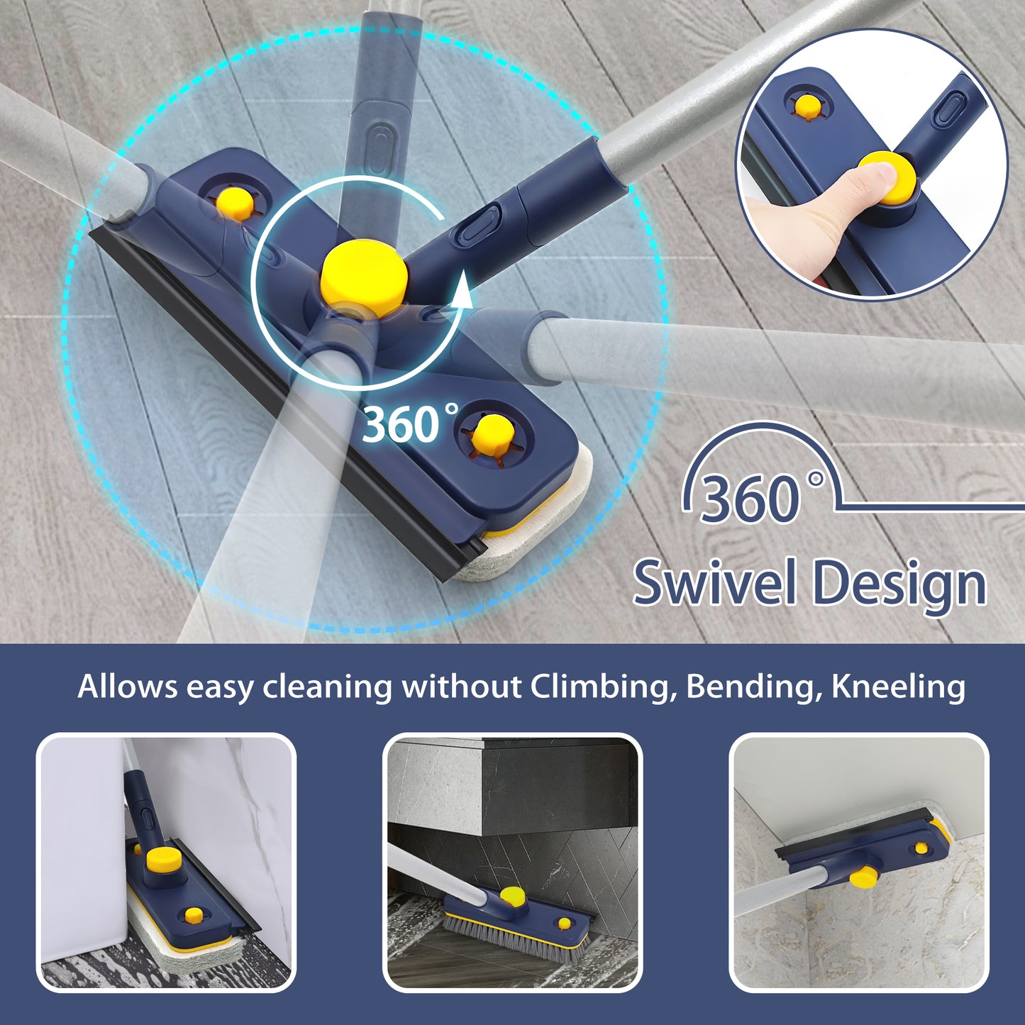 JEHONN 58 inches Long Handled Tub Tile Scrubber Brush and Squeegee (Blue)