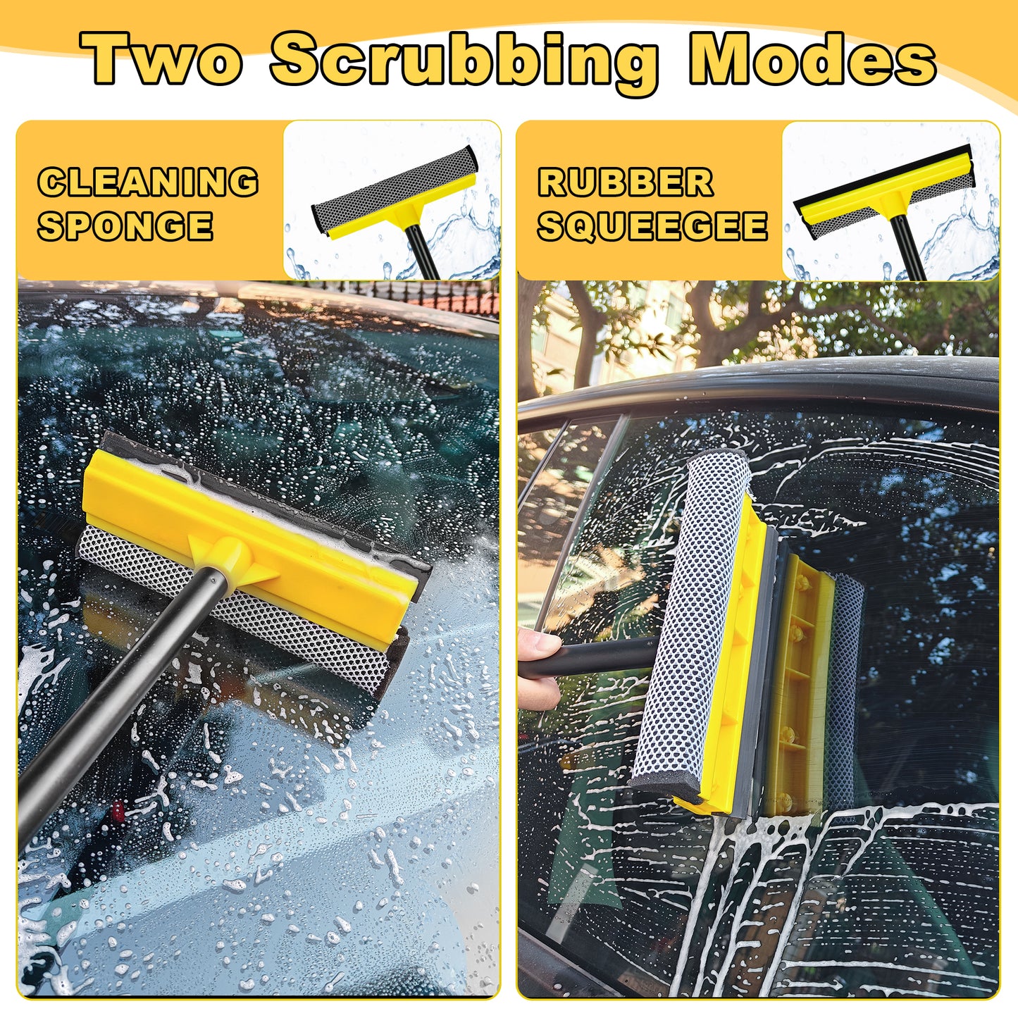 Window Cleaner Tool, 2-in-1 Squeegee with Sponge & Dual Side Blade Rubber