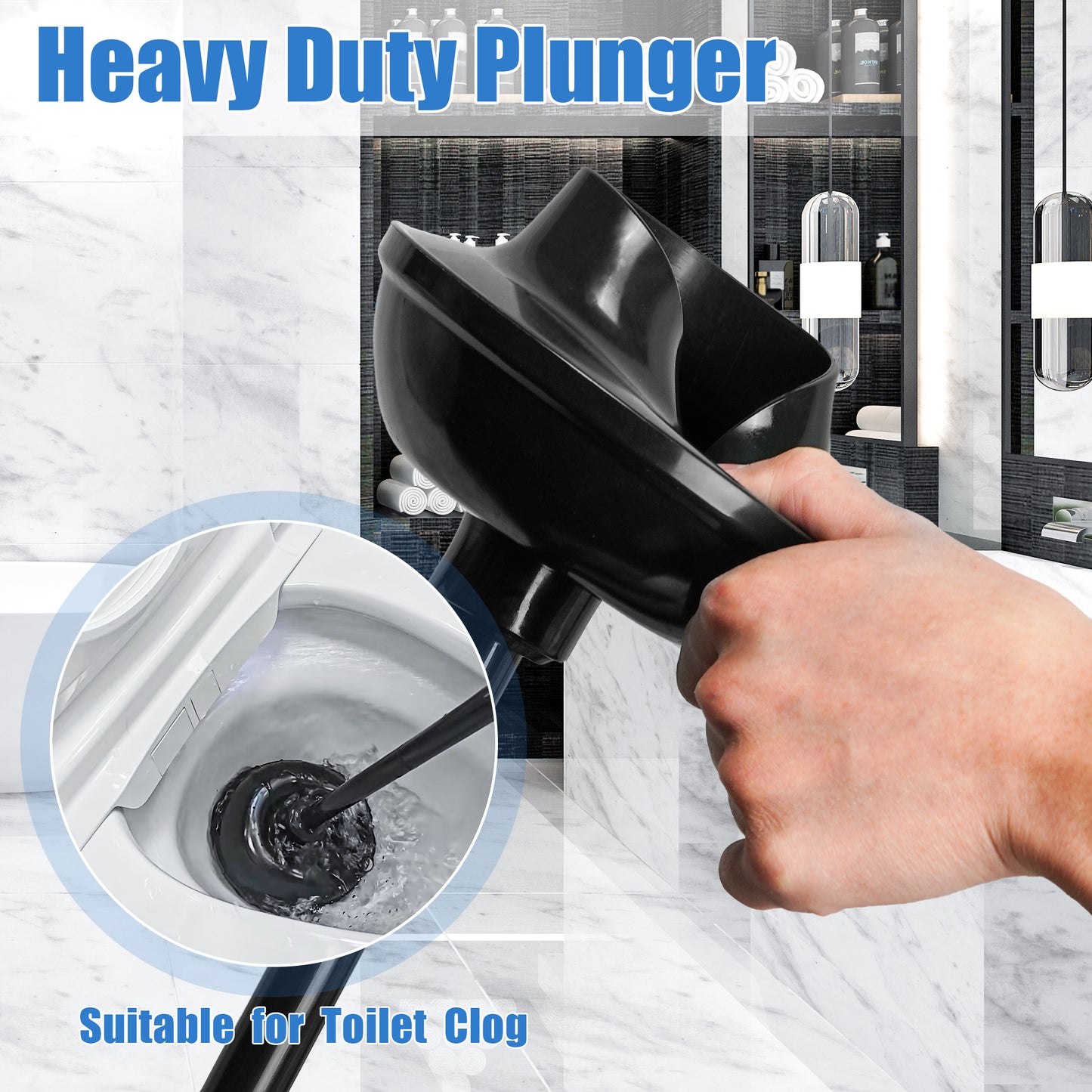 JEHONN Toilet Plunger and Brush Set Black with Holder and Hidden Tweezers