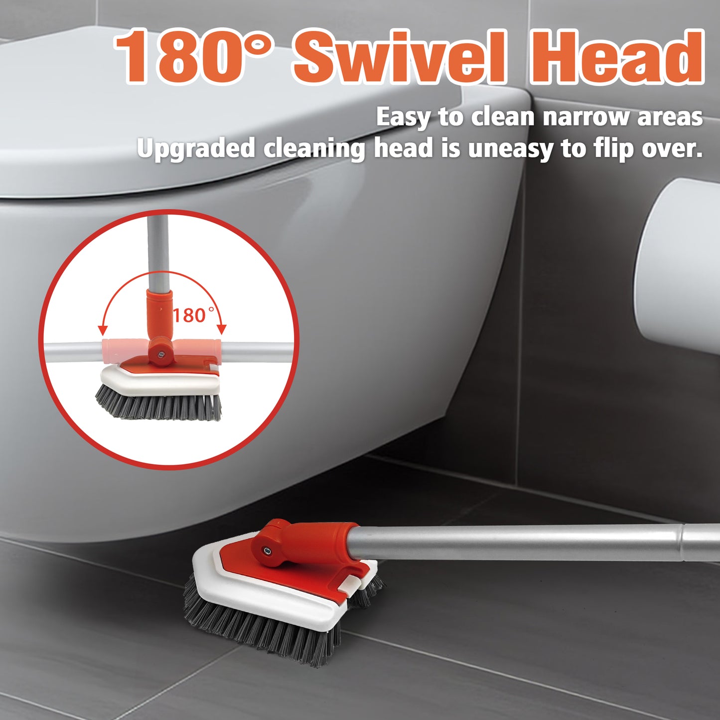 JEHONN Tub Tile Scrubber Brush with Long Handle (Red)