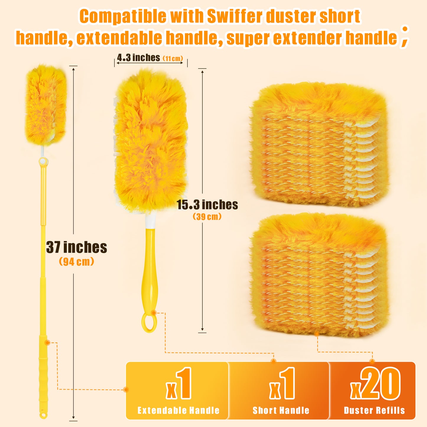 JEHONN Duster Refills for Swiffer 20 Counts, 360 Degree Heavy Duty Dusting Kit