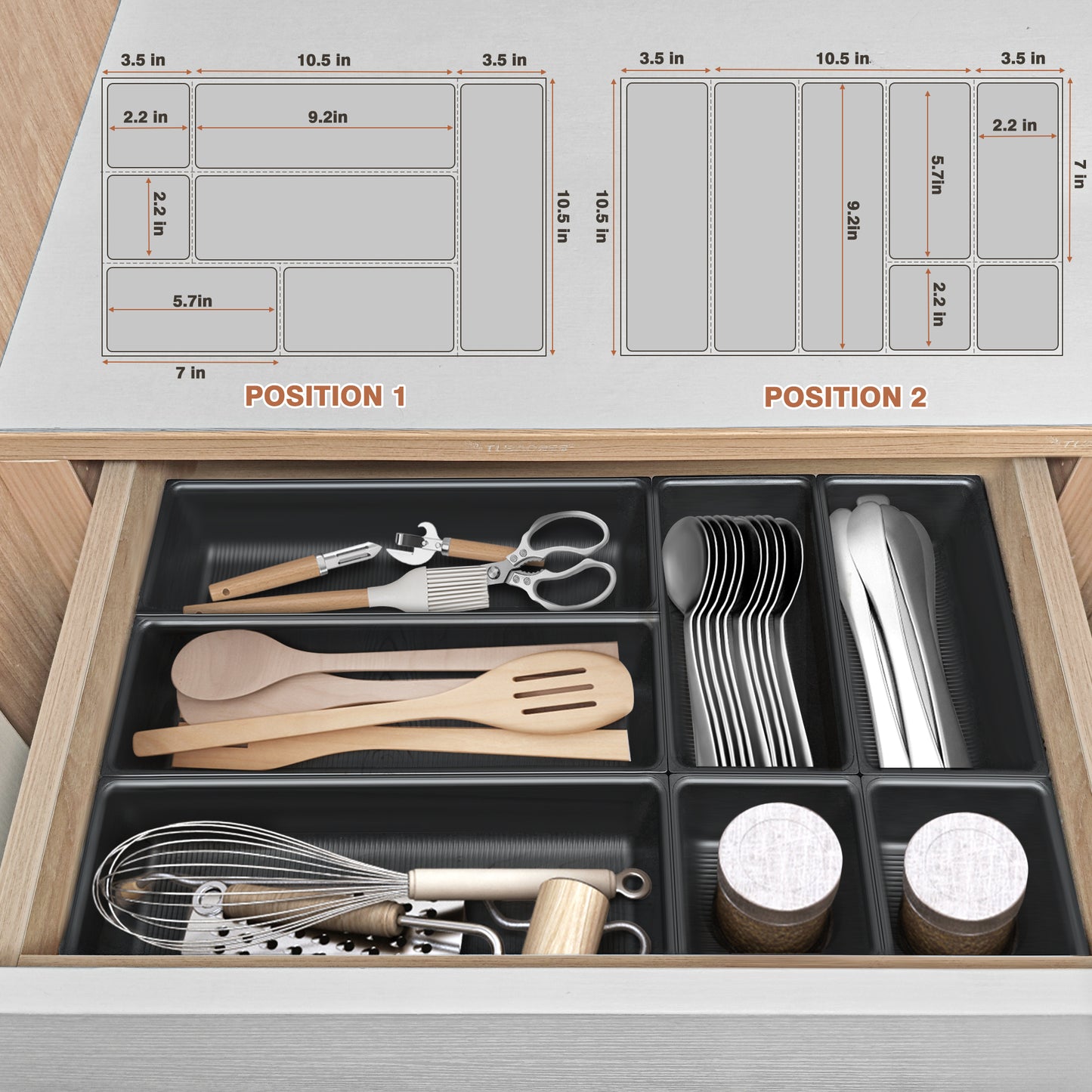JEHONN Drawer Organizer for Kitchen Fork and Knife Black
