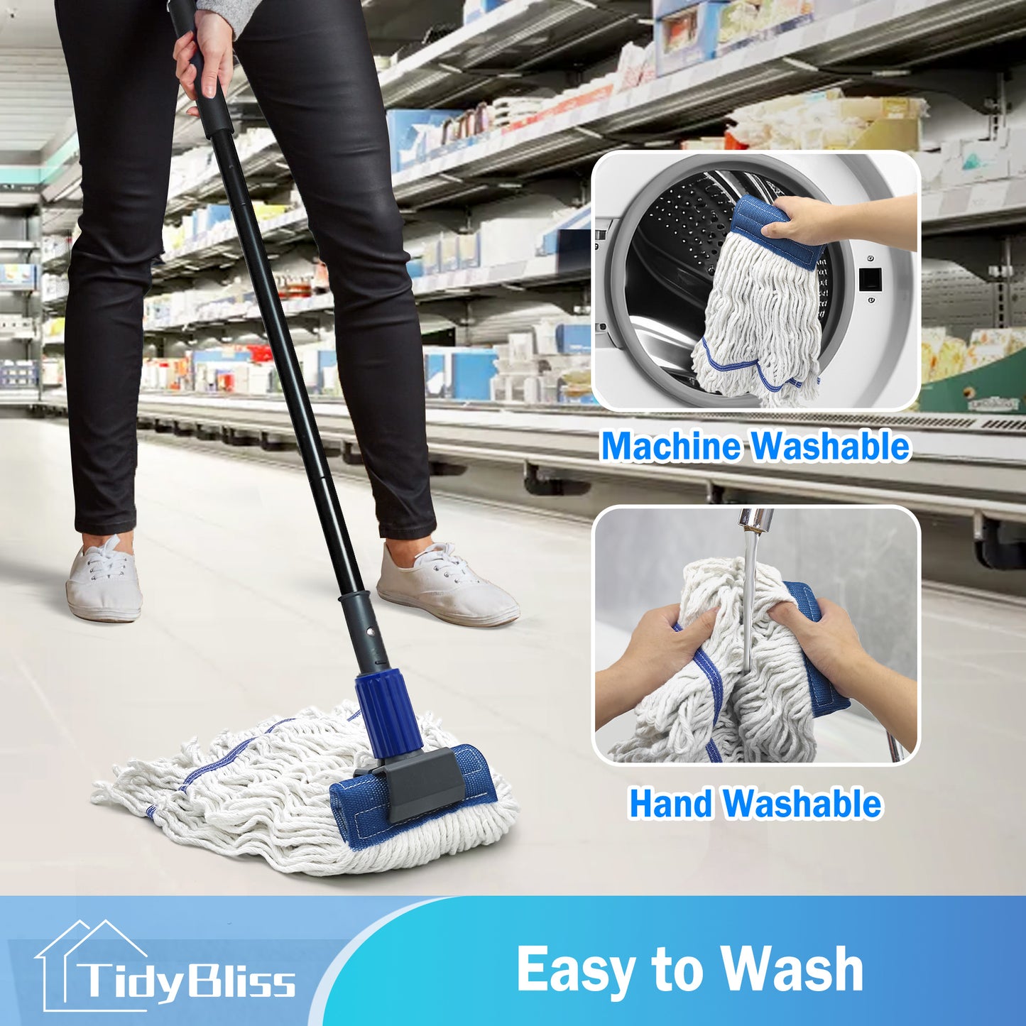 TidyBliss Commercial Mop Heavy Duty with 57.5 inches Long Handle (Blue)