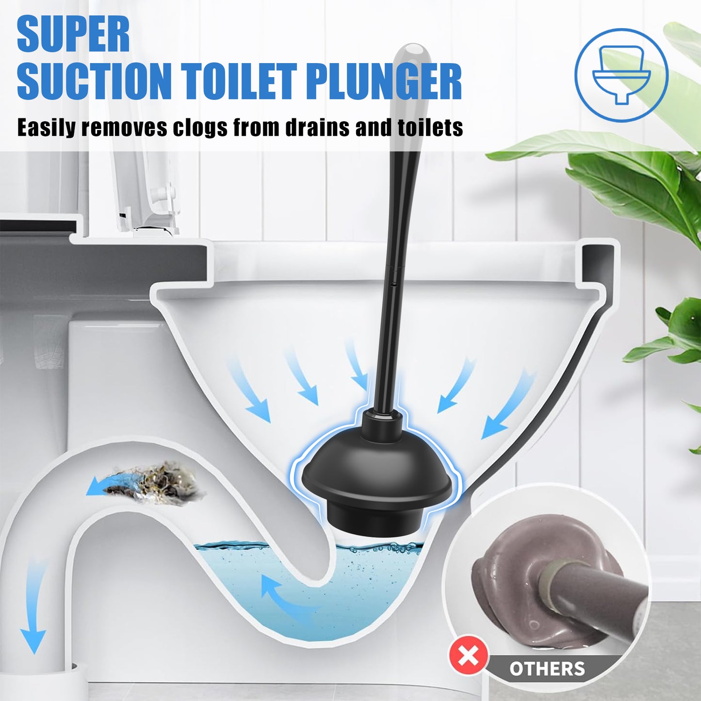 JEHONN Toilet Plunger and Brush Set Black with Holder and Hidden Tweezers