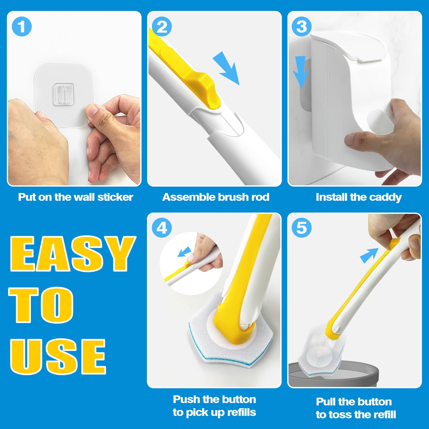 JEHONN Disposable Toilet Brush Holder Set Wall Mounted with 40 Refills for Sink(Yellow)