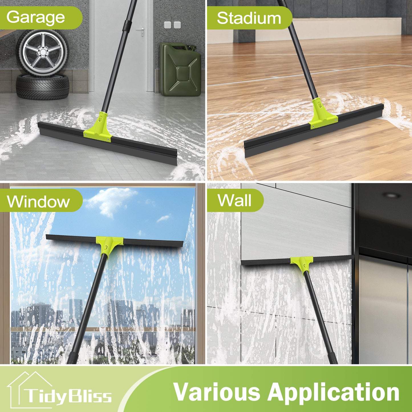 TidyBliss Floor Squeegee Heavy Duty, 24” Rubber Water Scraper Broom (Green)
