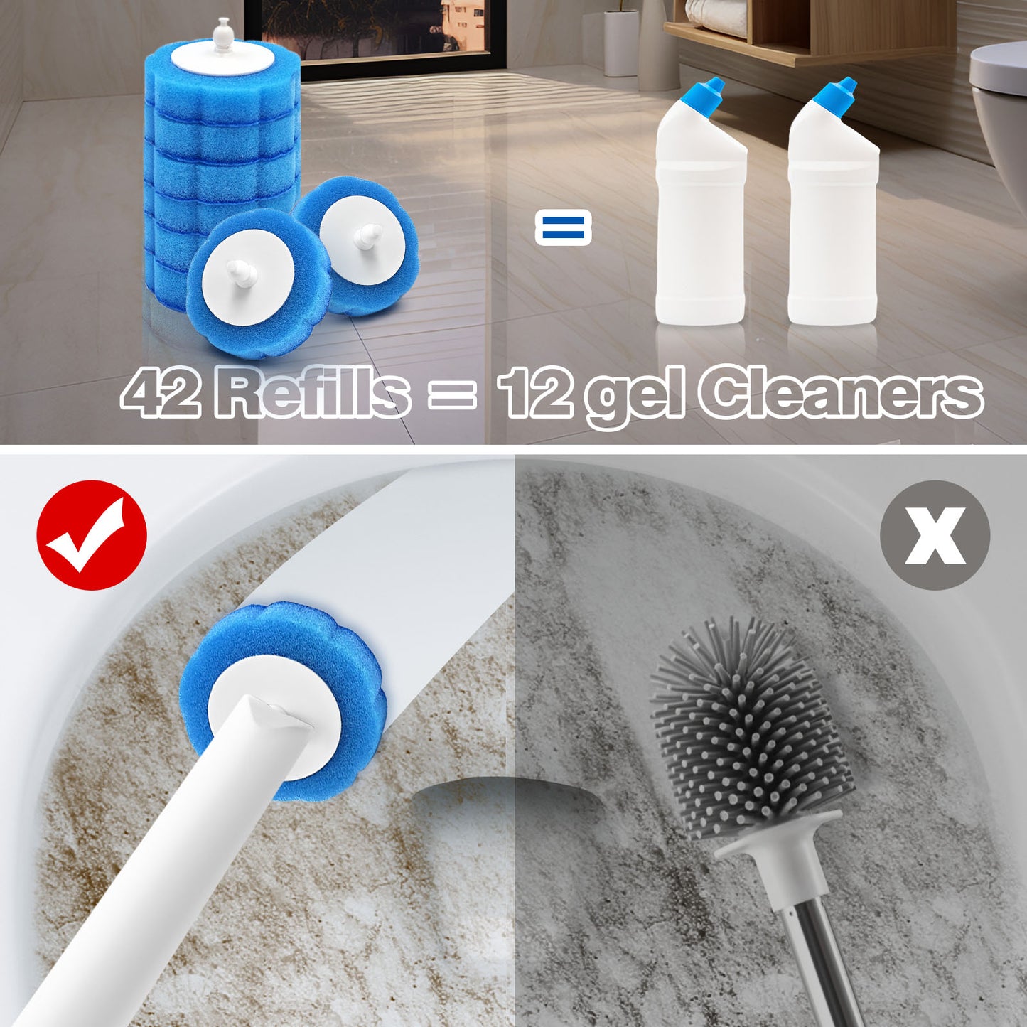 JEHONN Disposable Toilet Brush Holder Set with 42 Refills (Orange)