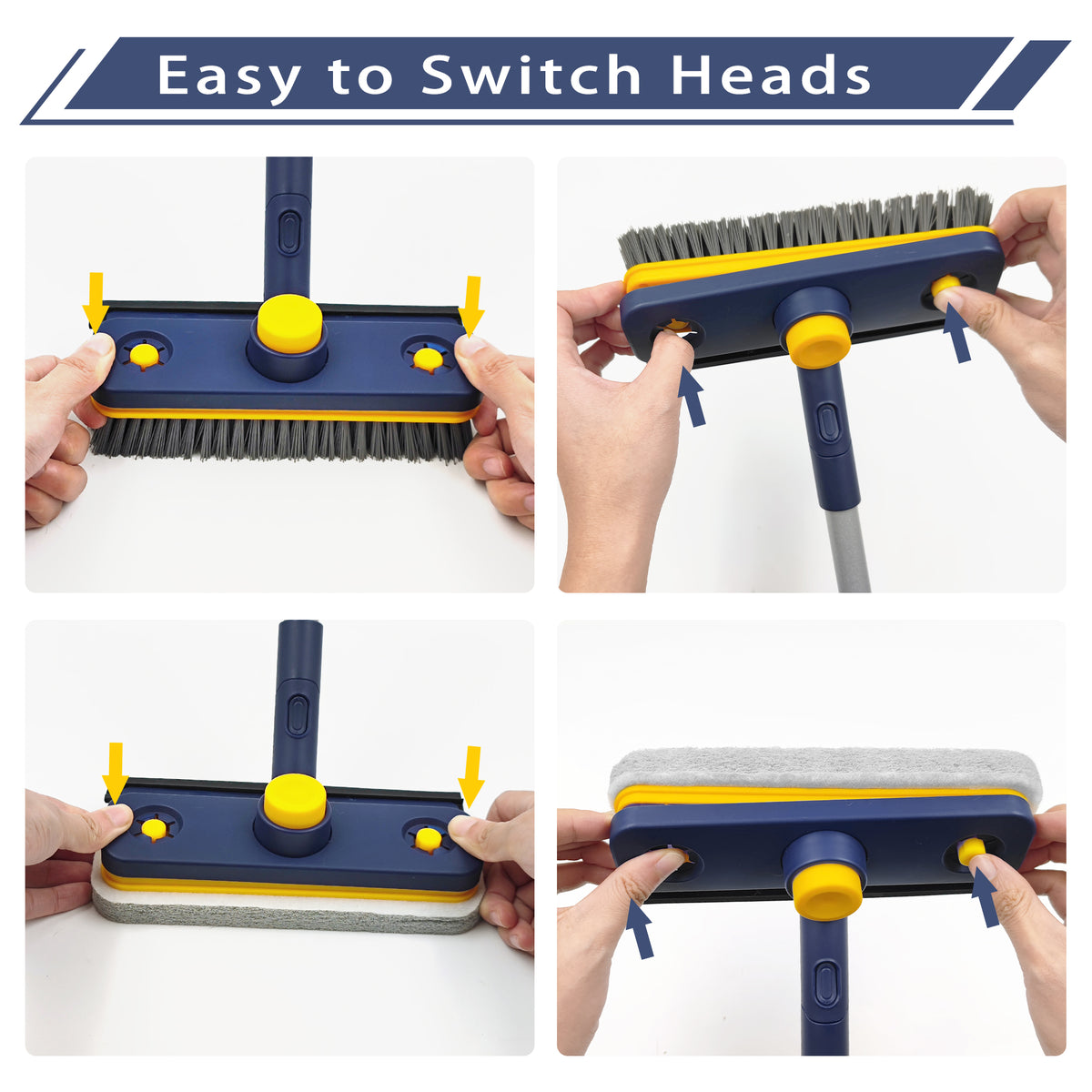 JEHONN 3-in-1 Bathroom Tub Tile Scrubber Mop with 53.5 inches Long Handle Scrubbing Brush (Blue)