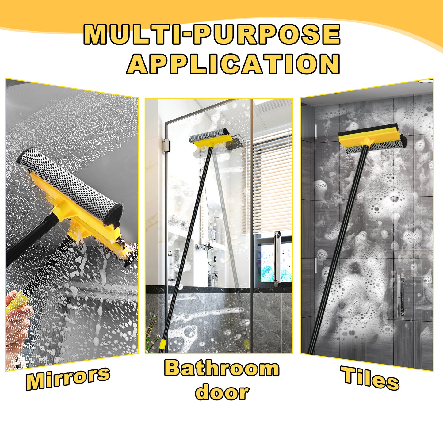 Window Cleaner Tool, 2-in-1 Squeegee with Sponge & Dual Side Blade Rubber