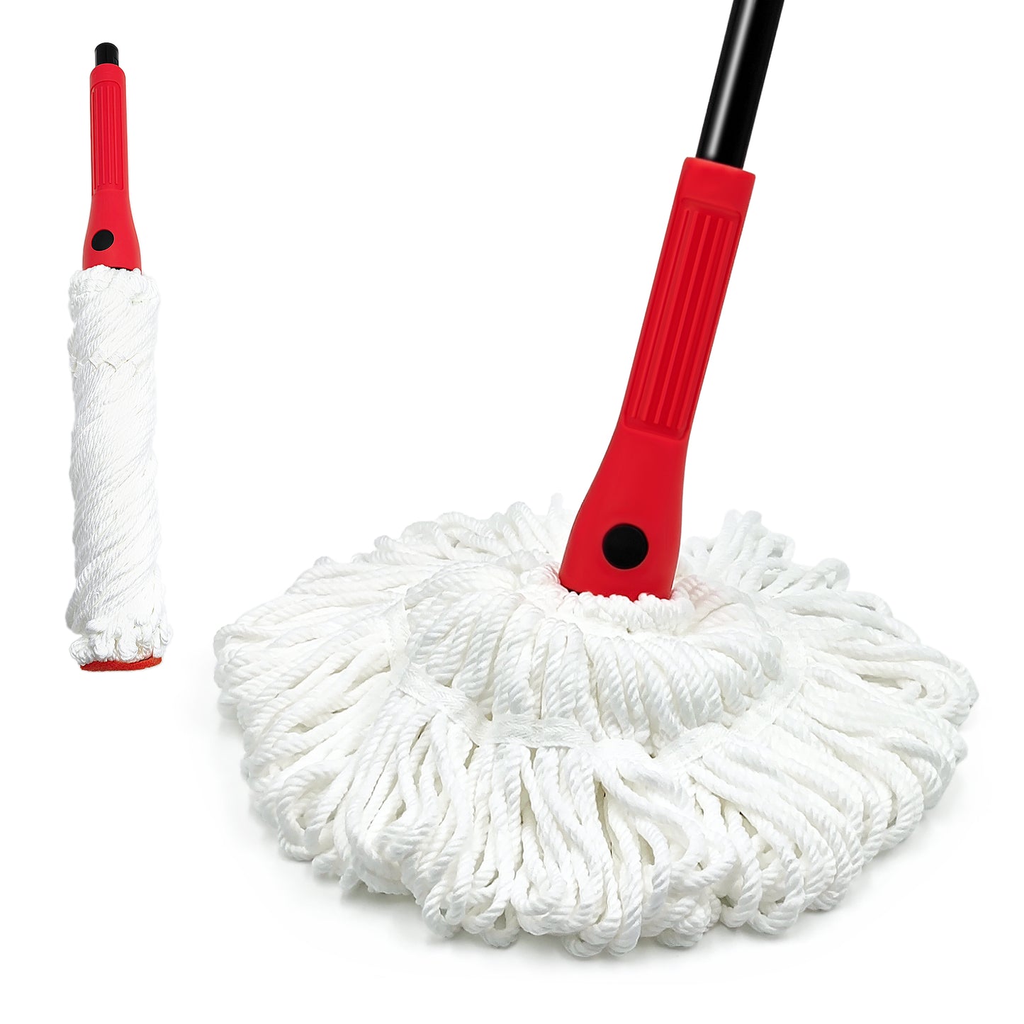 JEHONN Self Wringing Mop Long Handle with 2 Washable Heads, Wet Mop for Tile Hardwood Floor Cleaning (Red)
