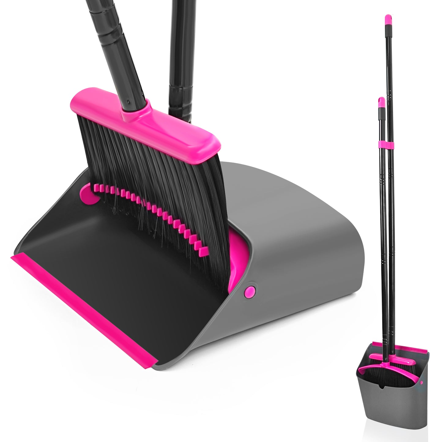 JEHONN Broom with Dustpan Combo Set Long Handle (Rose Red)