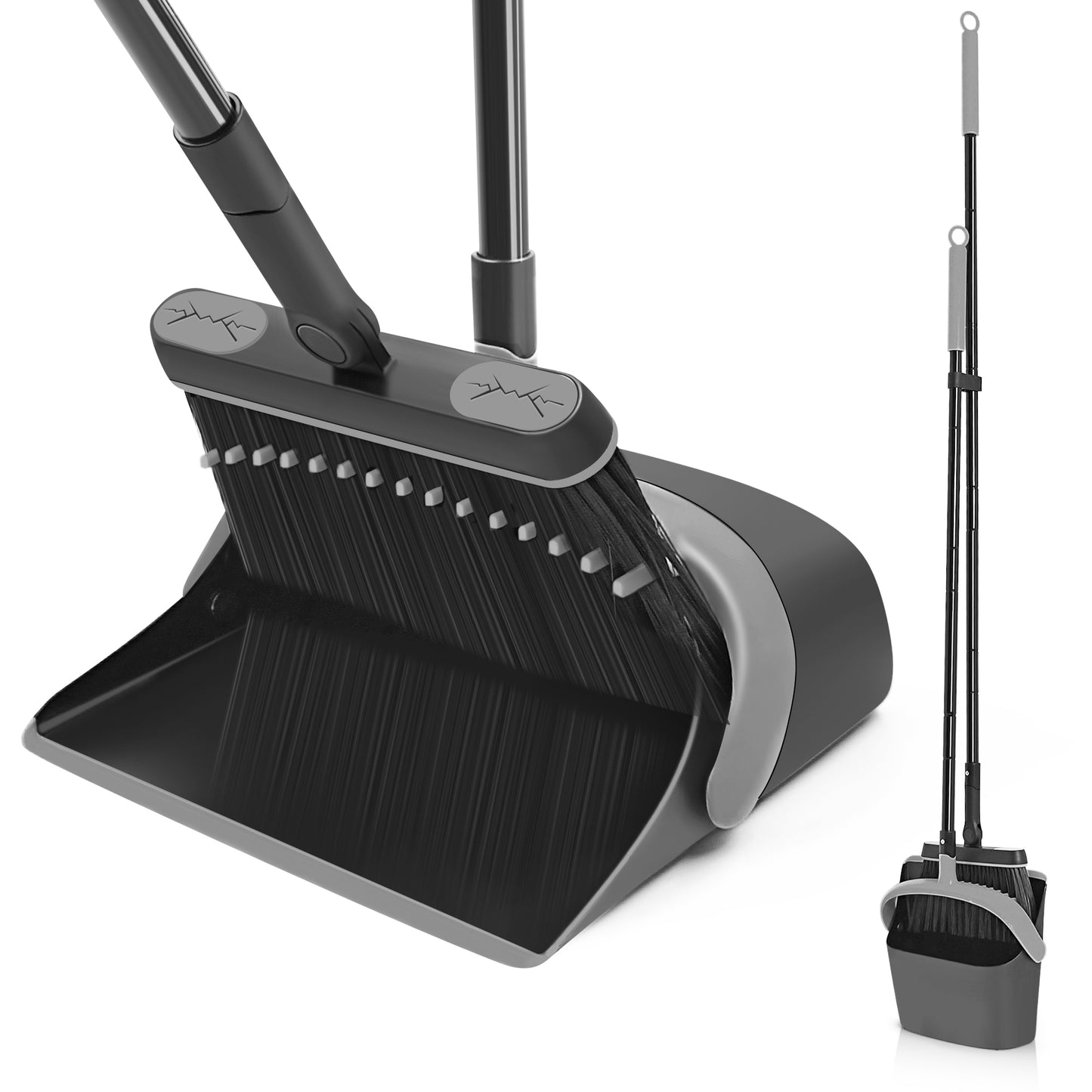 JEHONN Dustpan and Broom Set with 54 inches Long Handle (Black Grey)