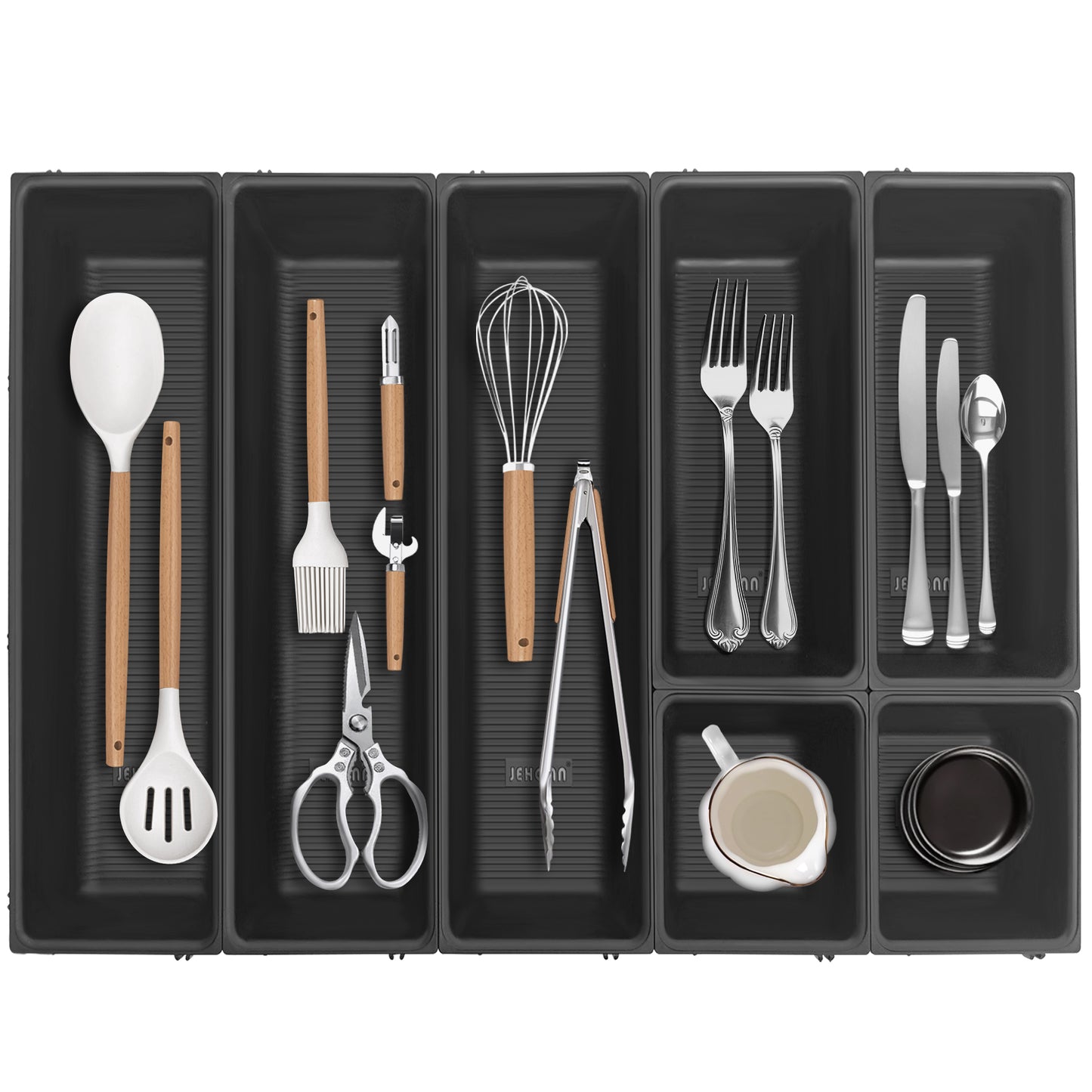 JEHONN Drawer Organizer for Kitchen Fork and Knife Black